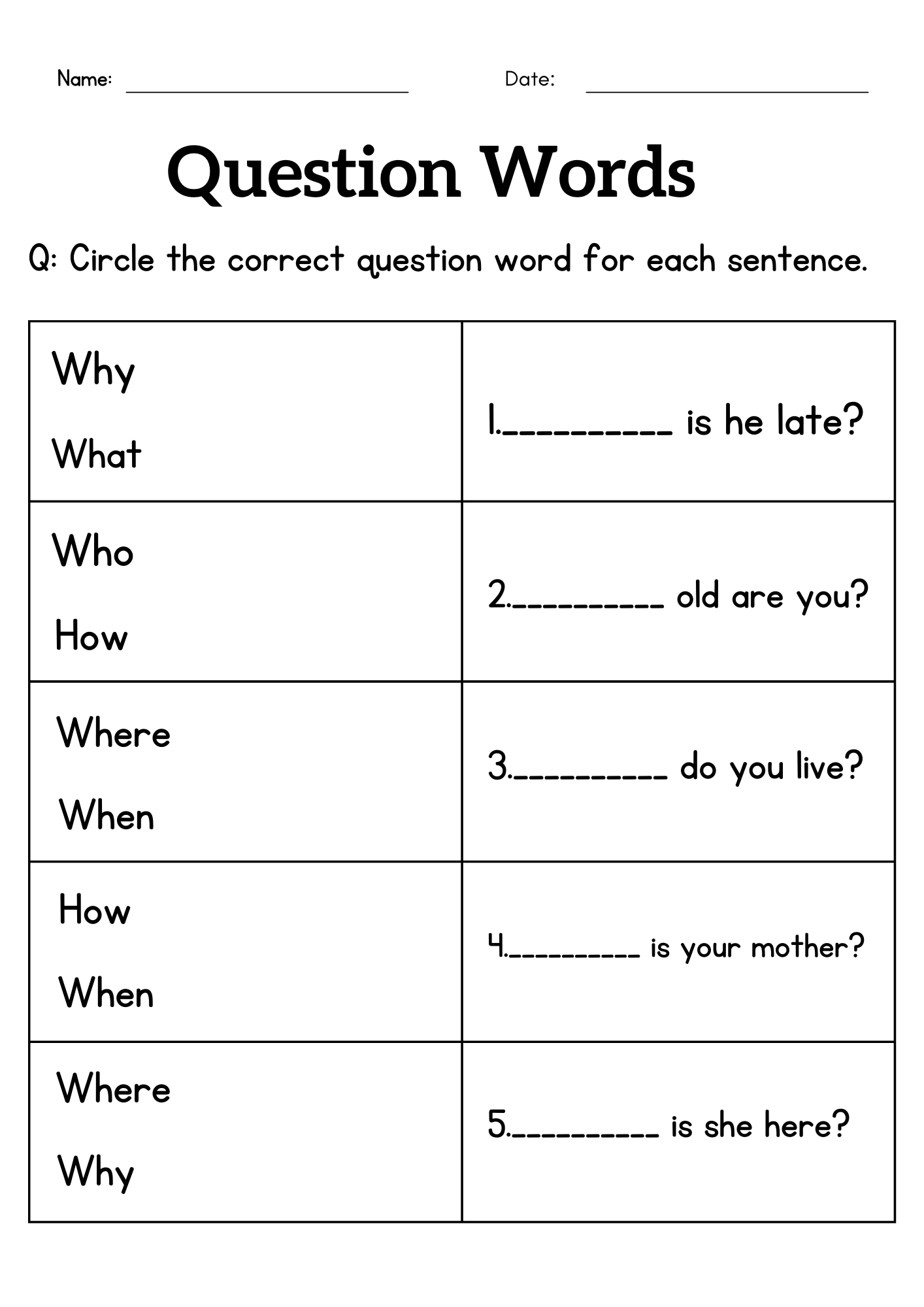 Question Words Worksheet For Grade 1 Or 2 Wh Questions Exercises For Kids Made By Teachers 10 Printable Root Words Worksheets 1st 3rd Grade ELA Worksheets Etsy