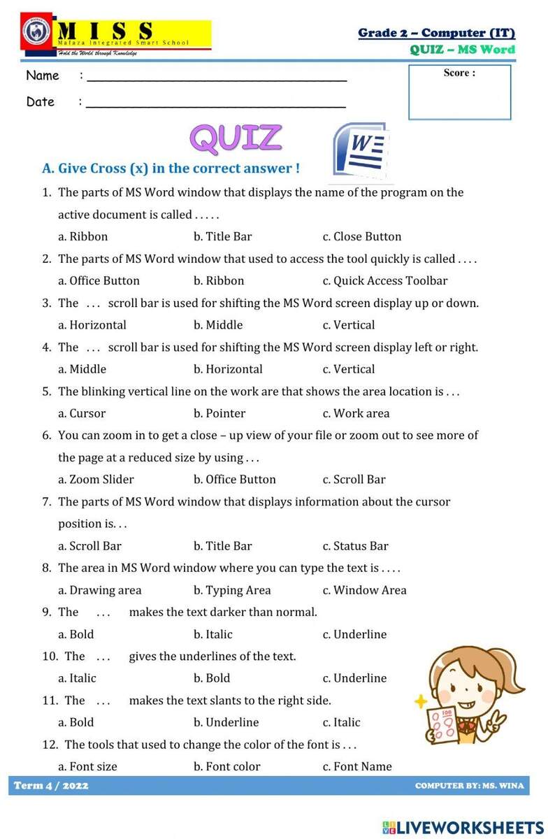 Quiz Microsoft Word Worksheet Worksheets Library Microsoft Word Worksheet WordMint