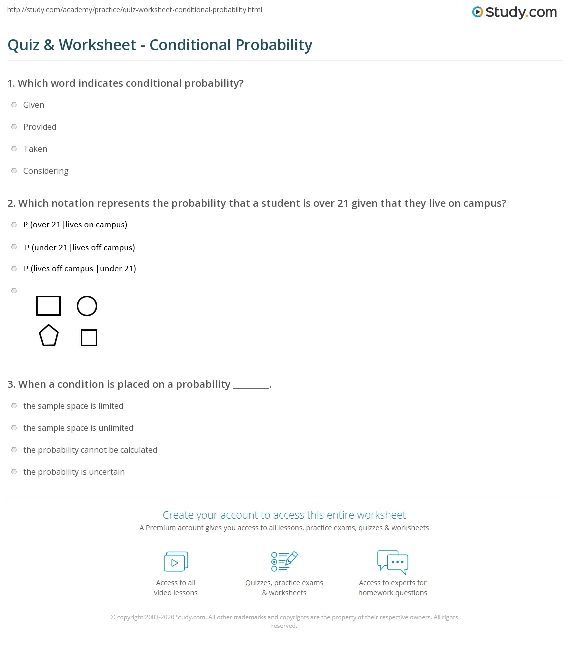 Quiz Worksheet Conditional Probability Study Quiz Worksheet Conditional Probability Study