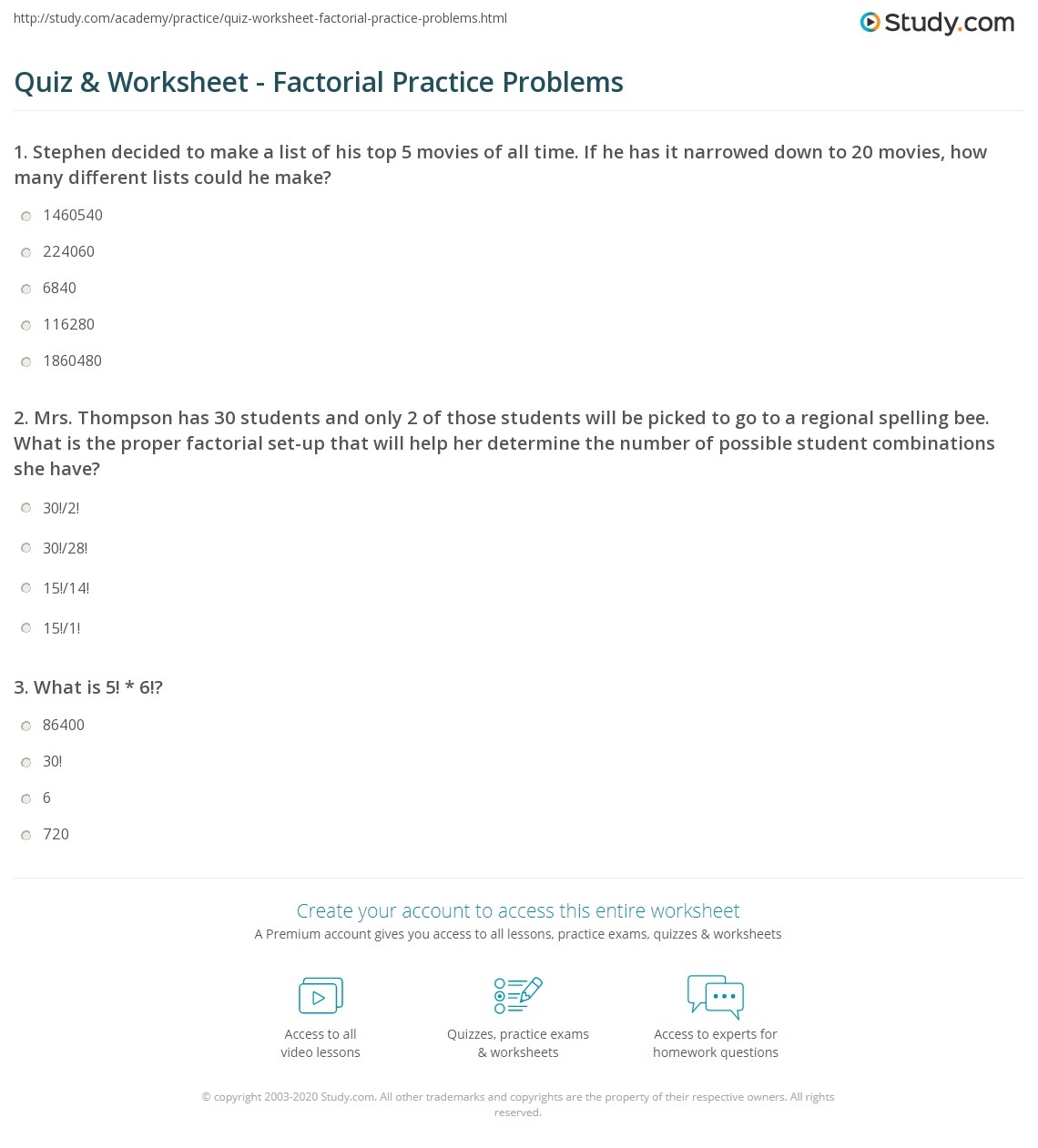 Quiz Worksheet Factorial Practice Problems Study Quiz Worksheet Factorial Practice Problems Study