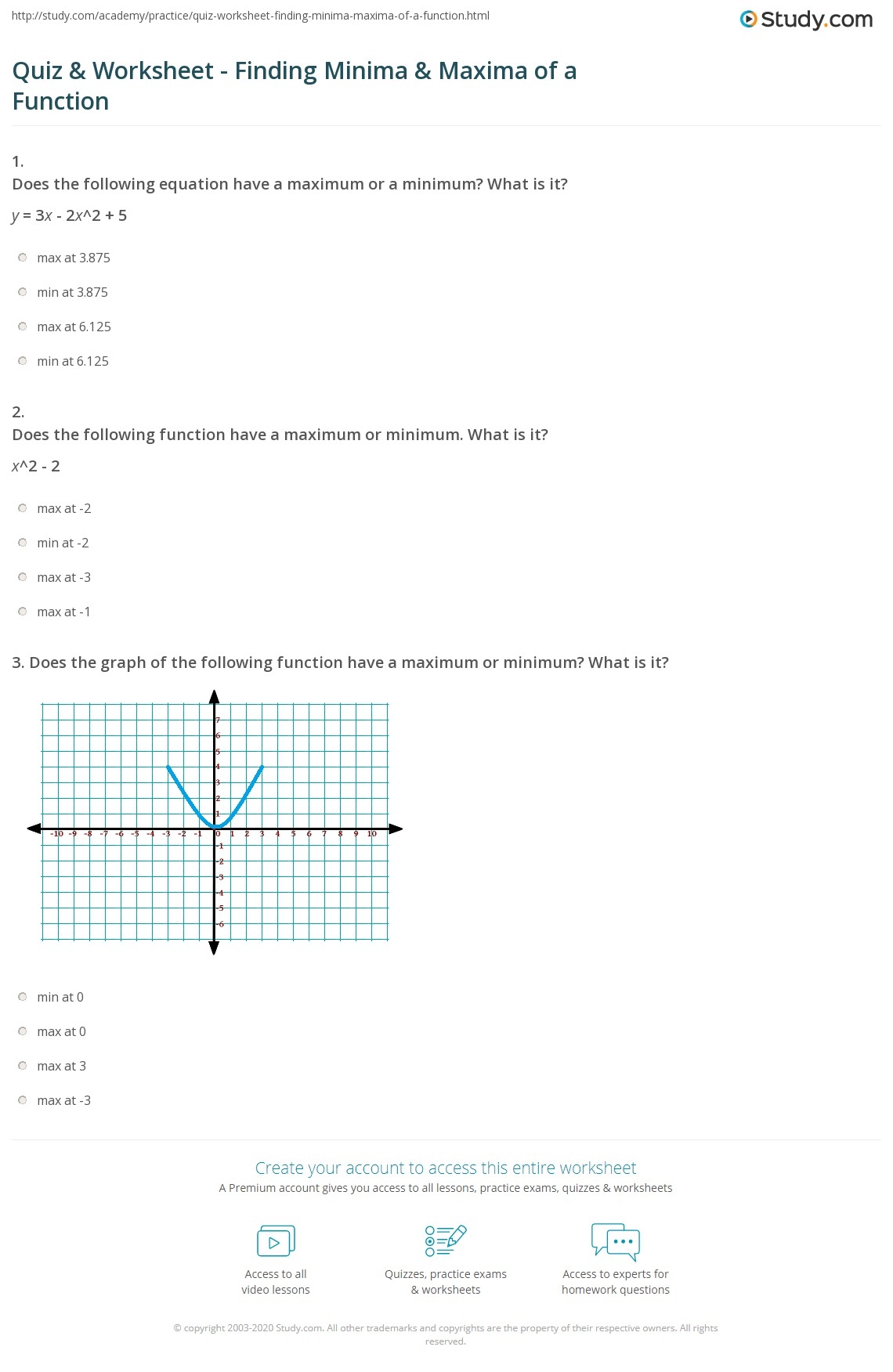 Quiz Worksheet Finding Minima Maxima Of A Function Study Quiz Worksheet Finding Minima Maxima Of A Function Study