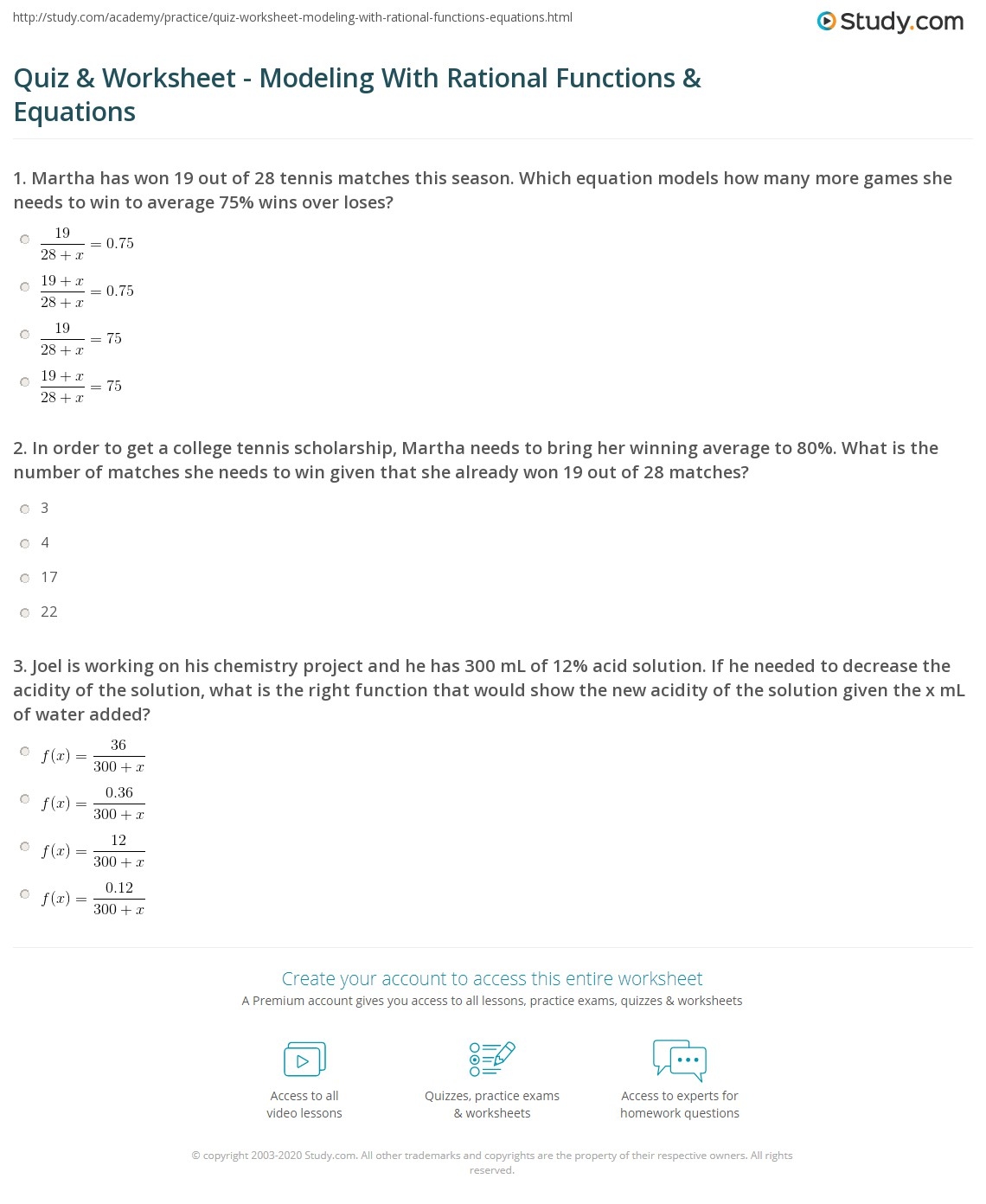 Quiz Worksheet Modeling With Rational Functions Equations Study Worksheet A 1 8 Rational Functions Zeros Answer Key Studocu