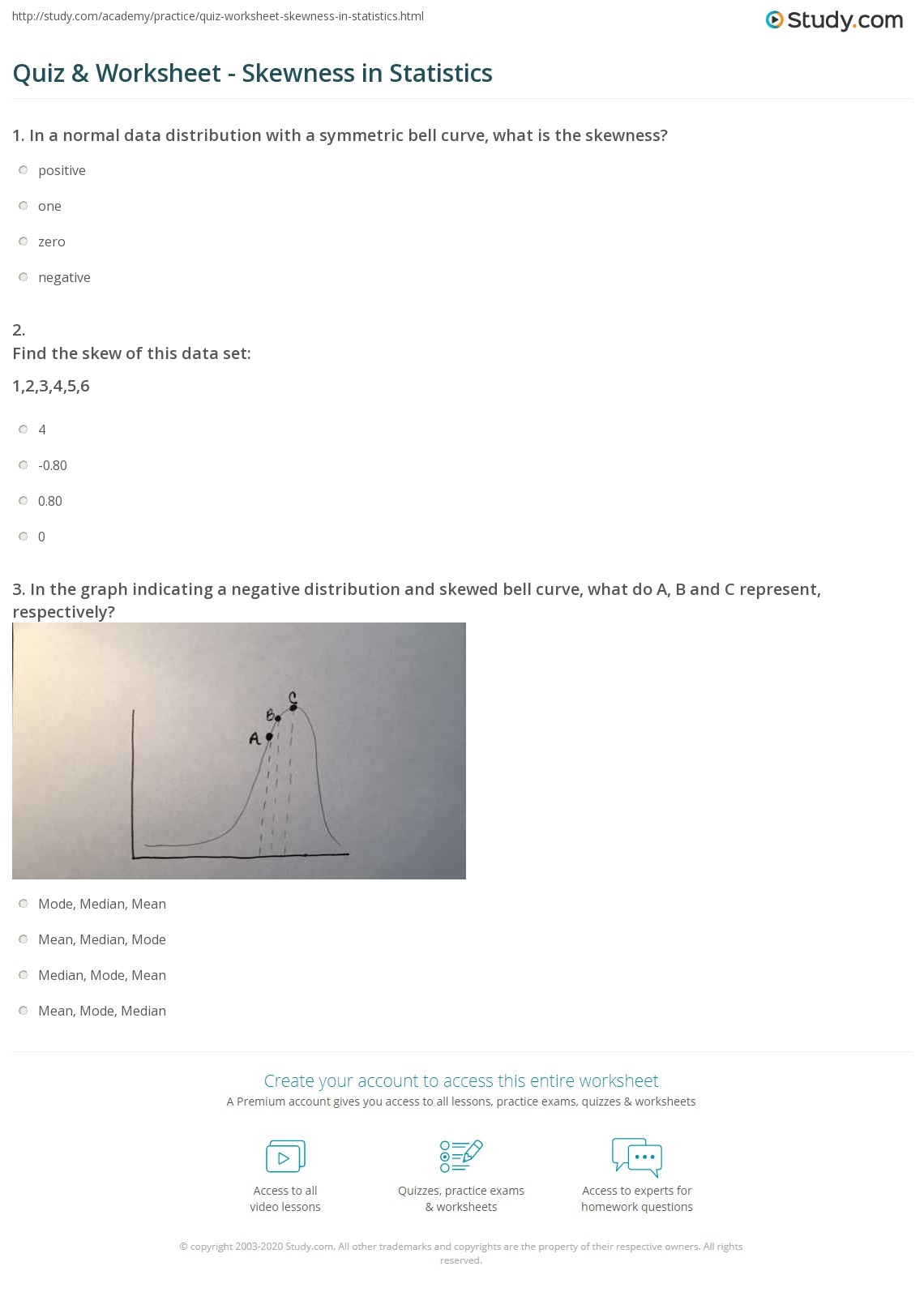 Quiz Worksheet Skewness In Statistics Study