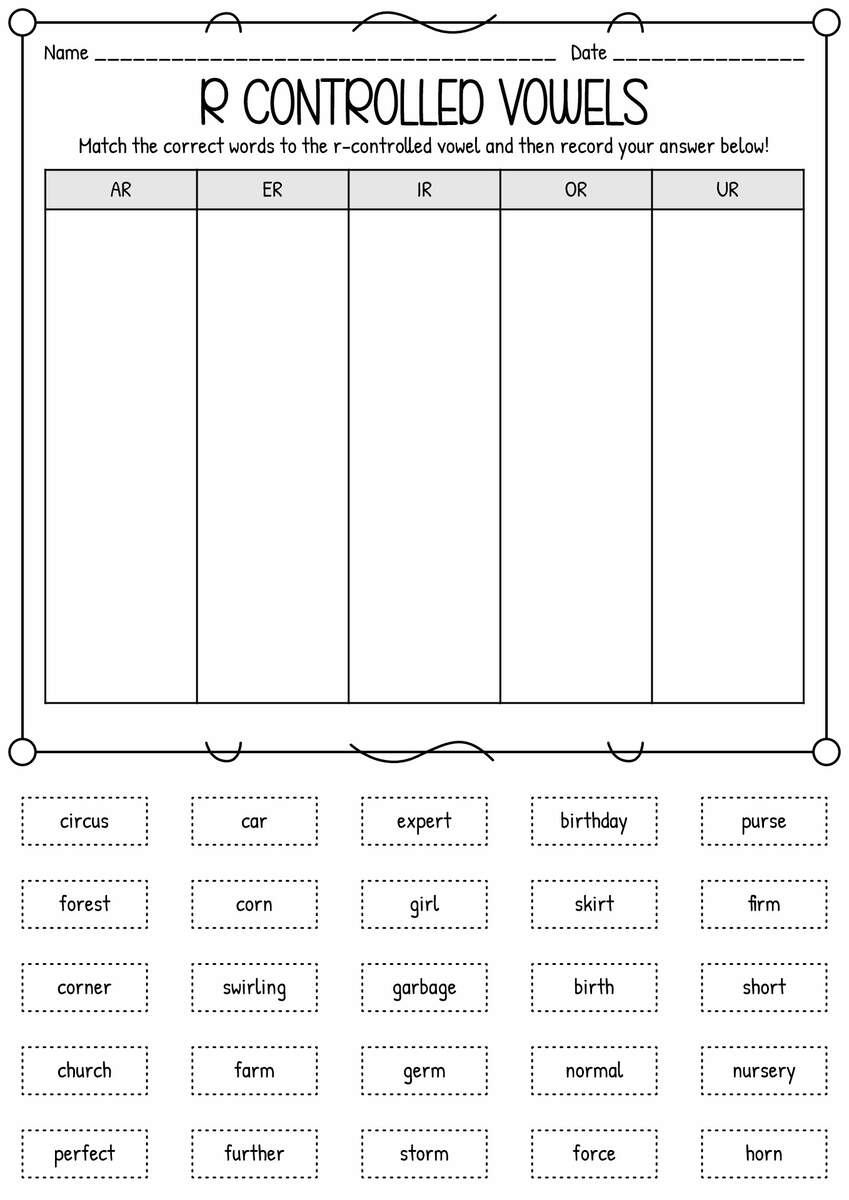 R Controlled Vowels Activities