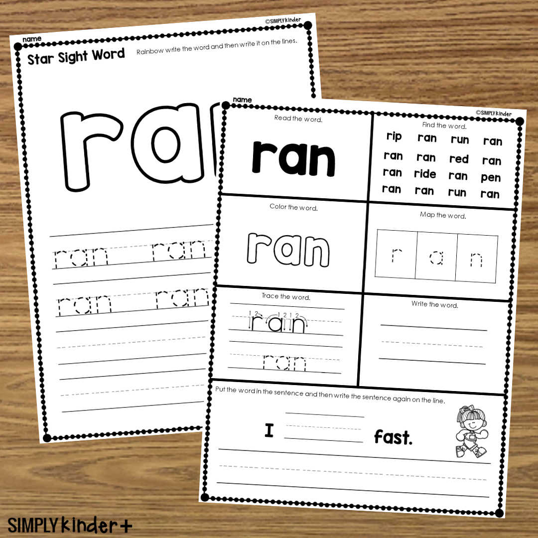 Ran Sight Word Printable Activities Simply Kinder Printable Membership