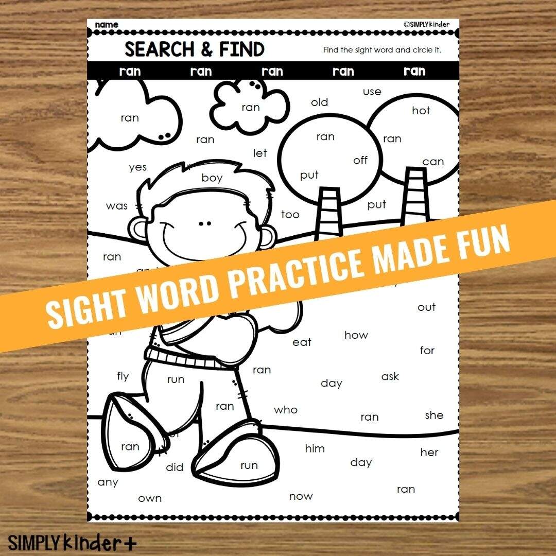 Ran Sight Word Search And Find Fry Dolch PrePrimer Simply Kinder Printable Membership