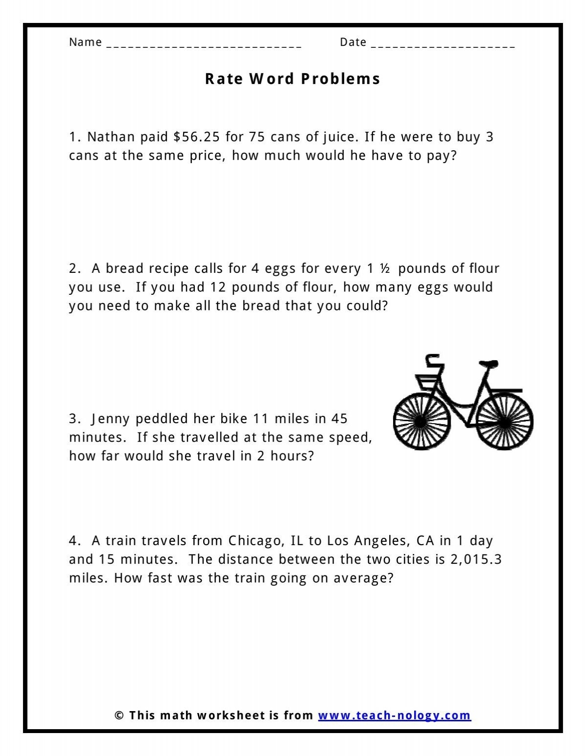 Rate Word Problems Teach nology