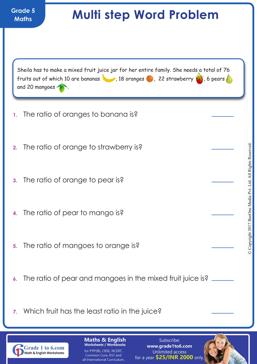 Ratio And Proportion Word Problems Worksheet For PYP Grade 5 Ratio And Proportion Word Problems Worksheet For PYP Grade 5