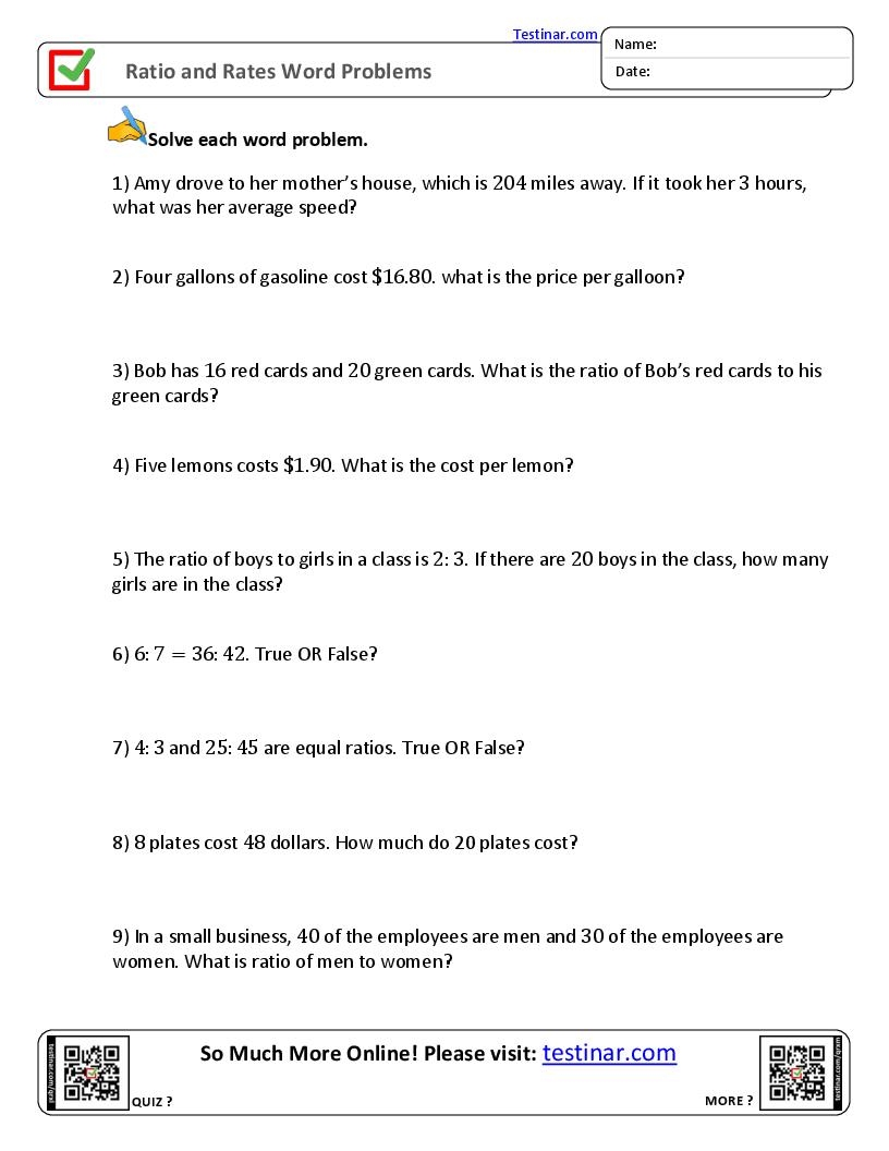 Ratio And Rates Word Problems Worksheets Ratio And Rates Word Problems Worksheets