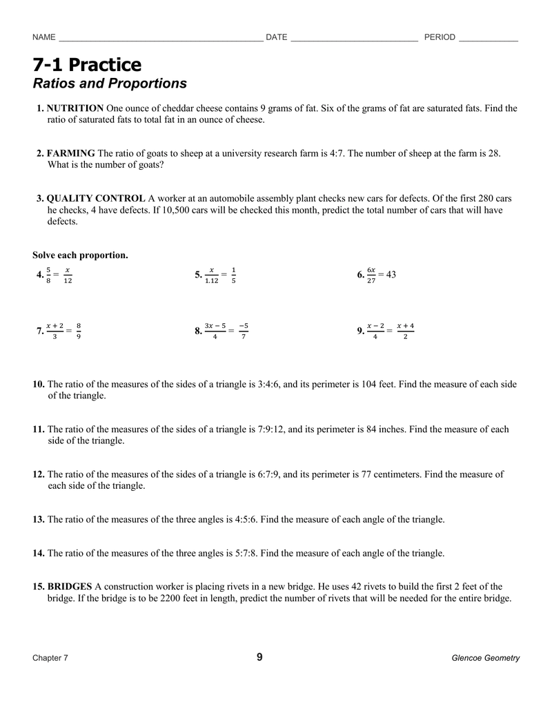 Ratios And Proportions Worksheet High School Math