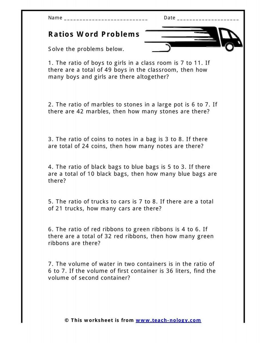 Ratios Word Problems Teach Nology