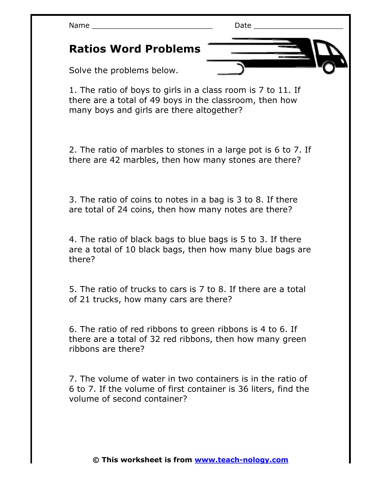 Ratios Word Problems Worksheet Ratios Word Problems Worksheet