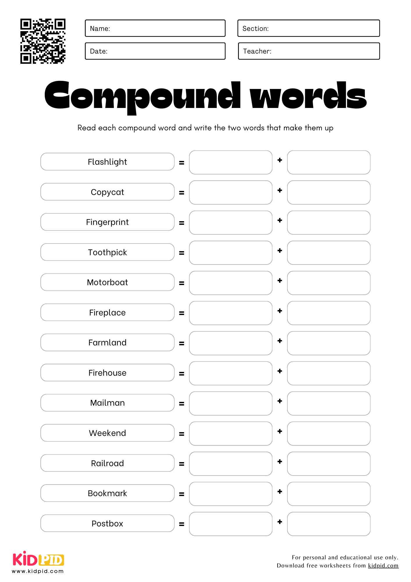Read Write The Two Compound Words Worksheets For Grade 2 Kidpid