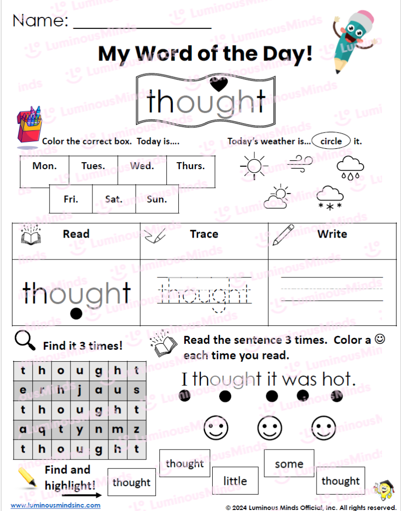 Reading Comprehension Worksheets Bought Brought Thought Heart Word Sight Word Mini Set Sight Word Are Worksheet Free Printable Digital PDF