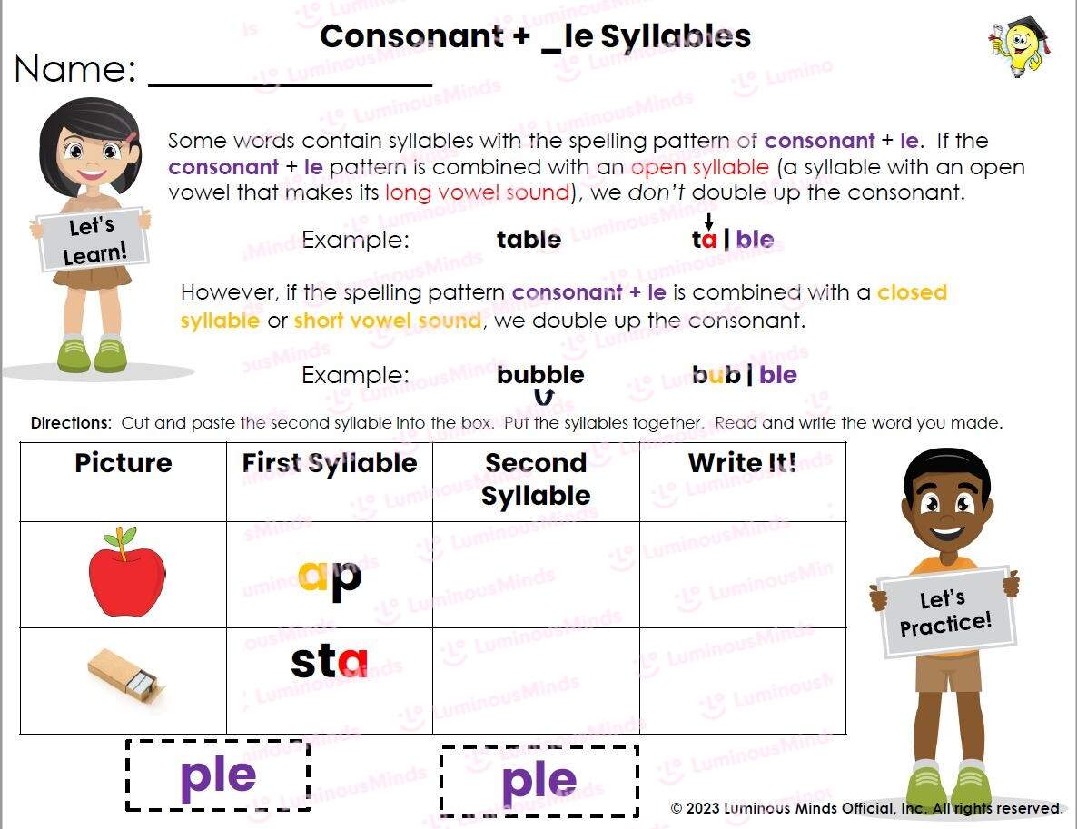 Reading Comprehension Worksheets Consonant le Syllables Practice Pack