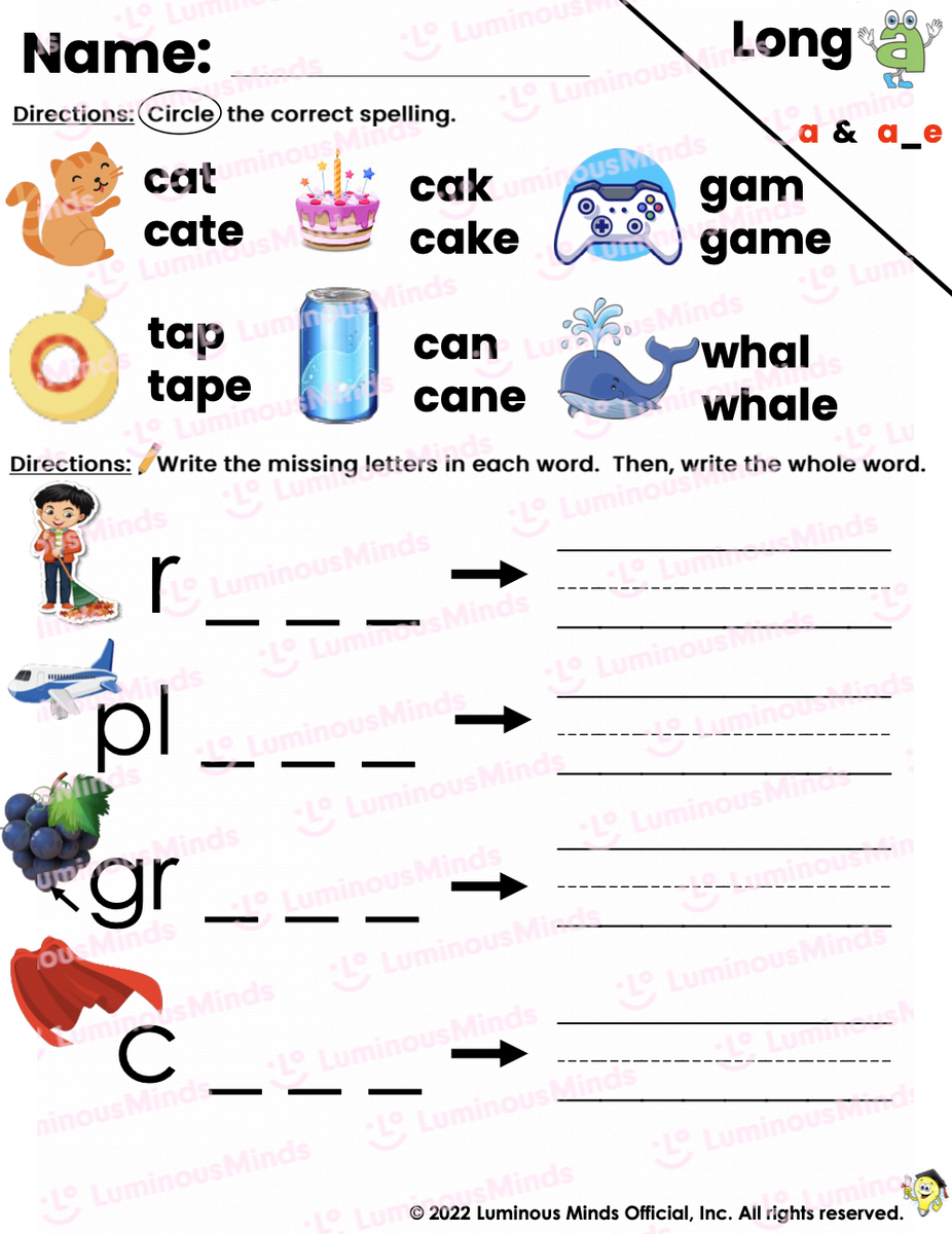 Reading Comprehension Worksheets Long A Worksheet Circle Read Write And Spell With A And A E Group1 AI Words Words Scramble Long A Phonics Worksheet Ezpzphonics