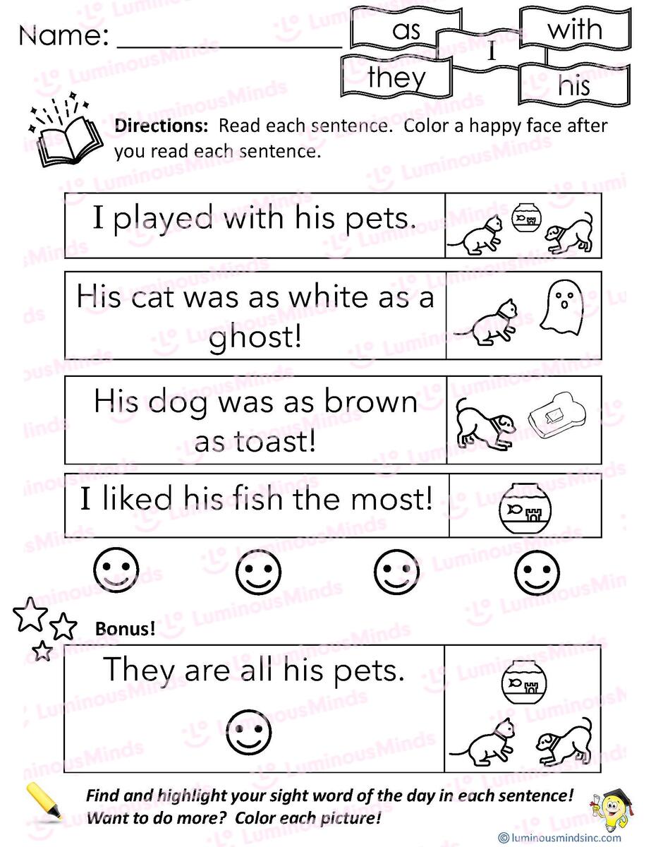 Reading Comprehension Worksheets Reading Review 4 As With His They And I Reading Comprehension Worksheets Reading Review 4 As With His They And I