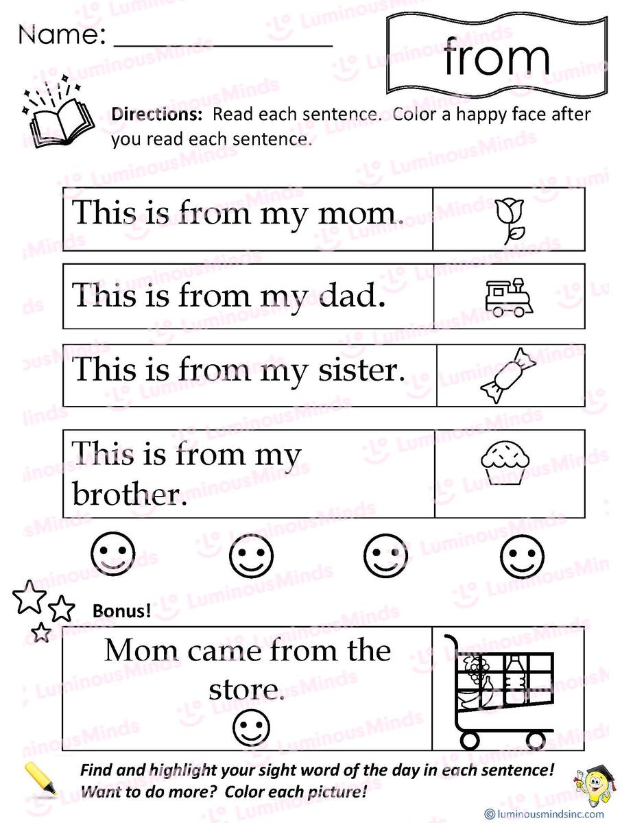 Reading Comprehension Worksheets Reading With Sight Word From Reading Comprehension Worksheets Reading With Sight Word From