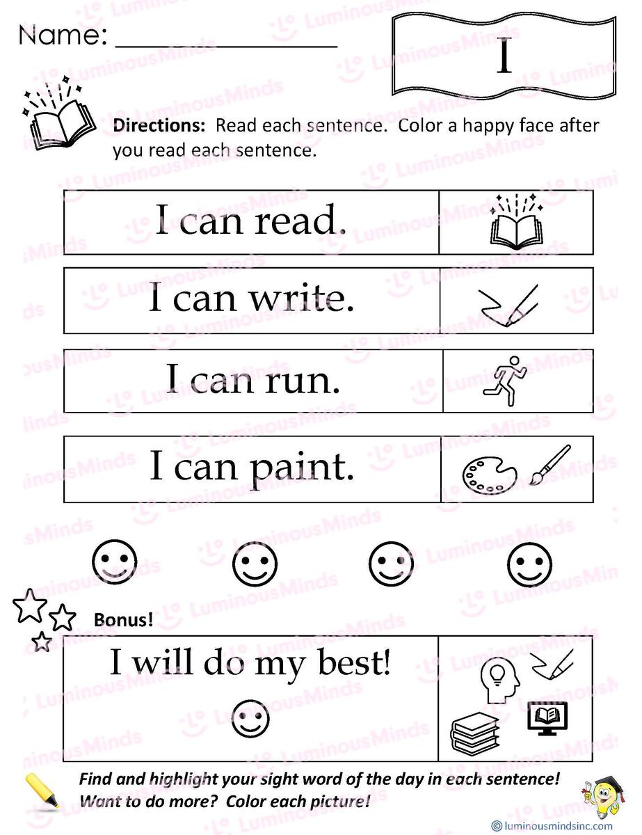 Reading Comprehension Worksheets Reading With Sight Word I Reading Comprehension Worksheets Reading With Sight Word I