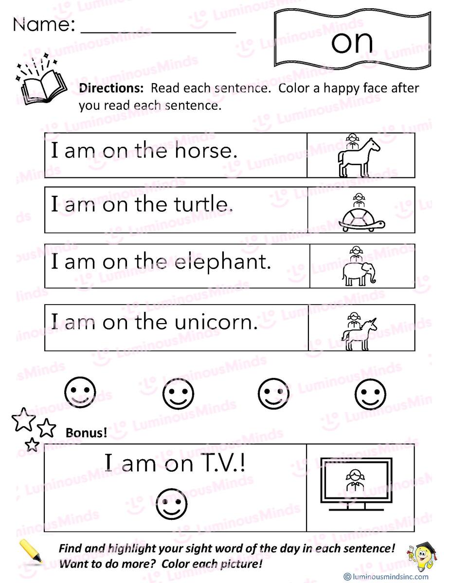 Reading Comprehension Worksheets Reading With Sight Word On