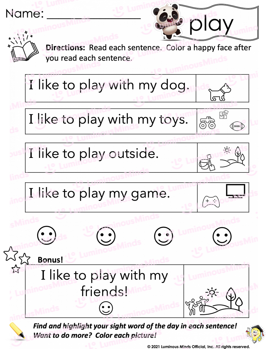 Reading Comprehension Worksheets Reading With Sight Word Play English For Kids Step By Step Sight Words Reading Passages And Worksheets Pre Primer