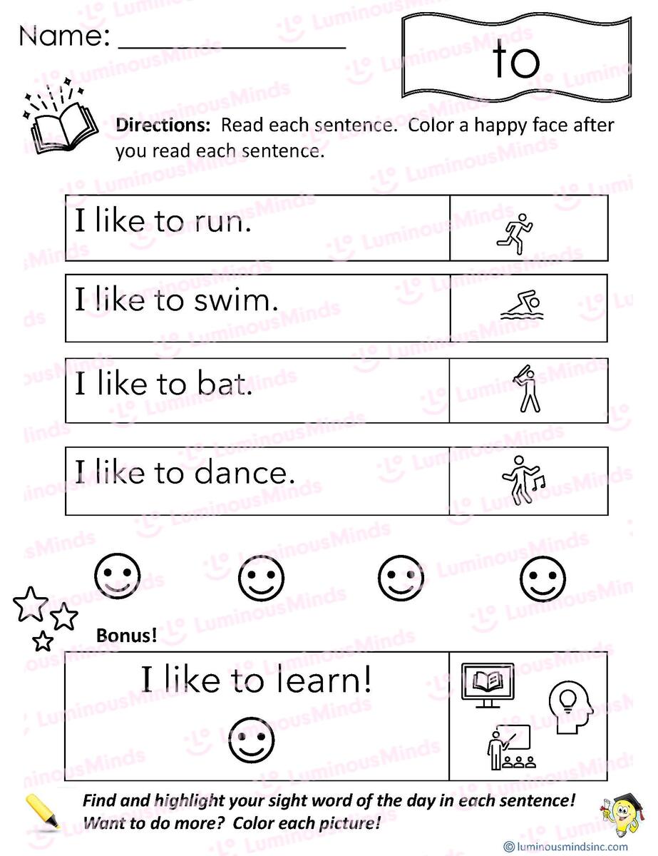 Reading Comprehension Worksheets Reading With Sight Word To FREE Sight Word The Printable Worksheet MyTeachingStation