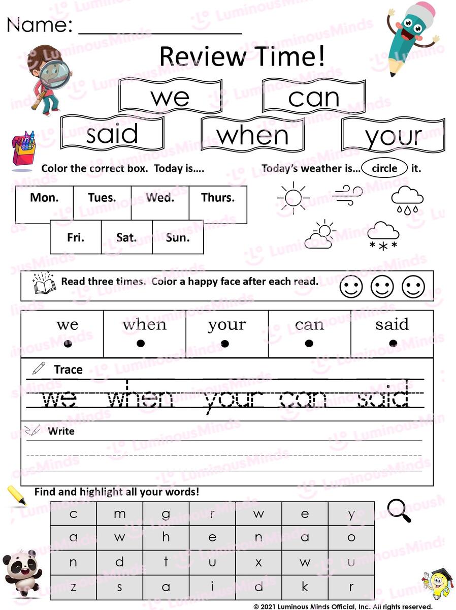 Reading Comprehension Worksheets Review Time 8 Said Can We When And Your