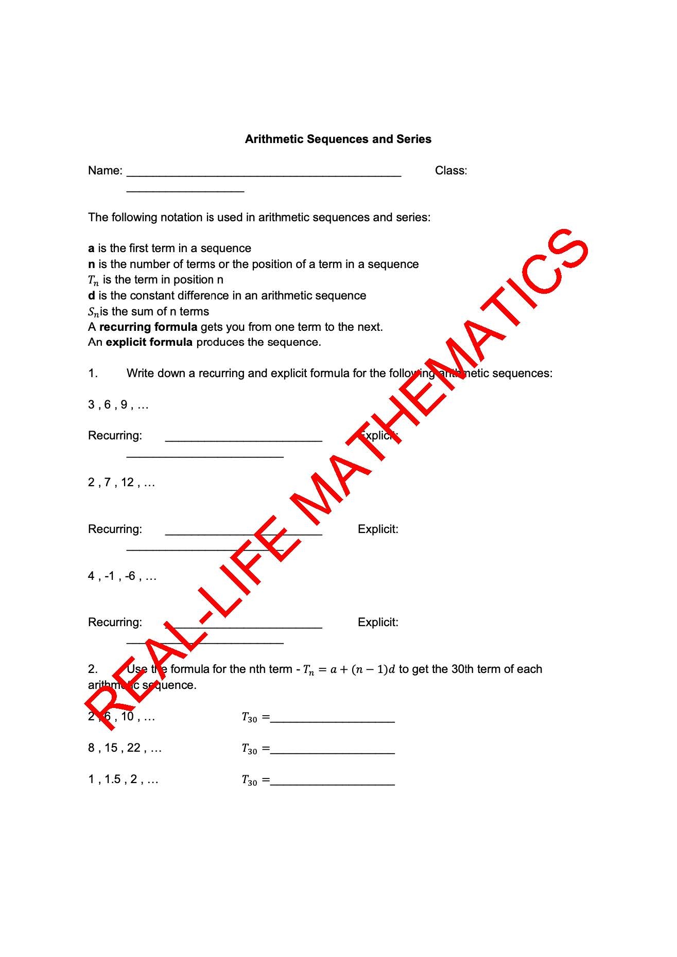 Real Life Word Problem Arithmetic Sequences And Series Worksheet And Complete Answer Key Gr 10 12 Made By Teachers