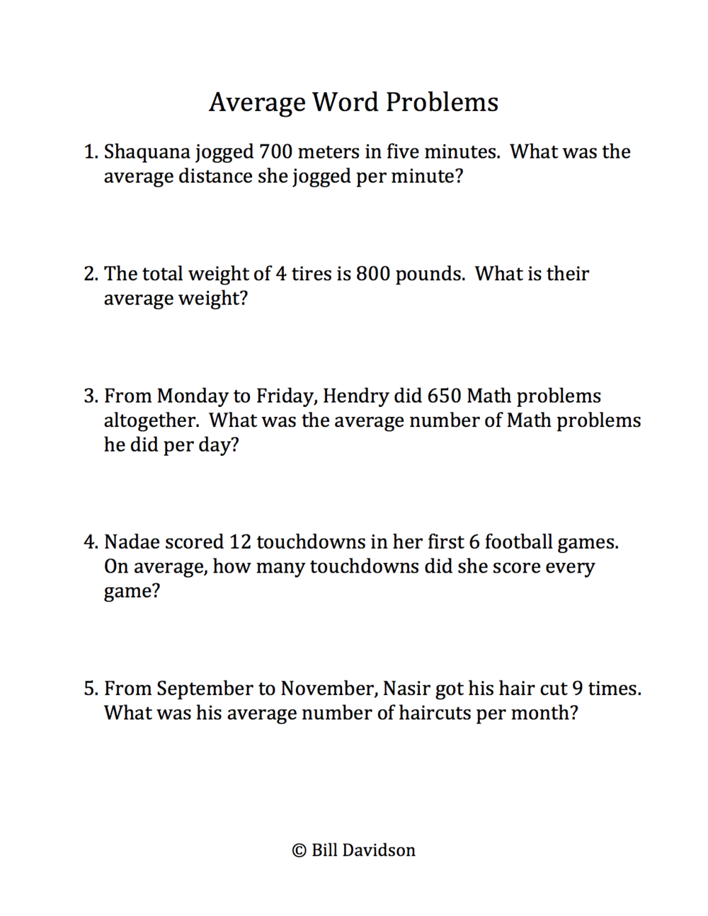 Remedial Average Rate Word Problems The Davidson Group Worksheets Library