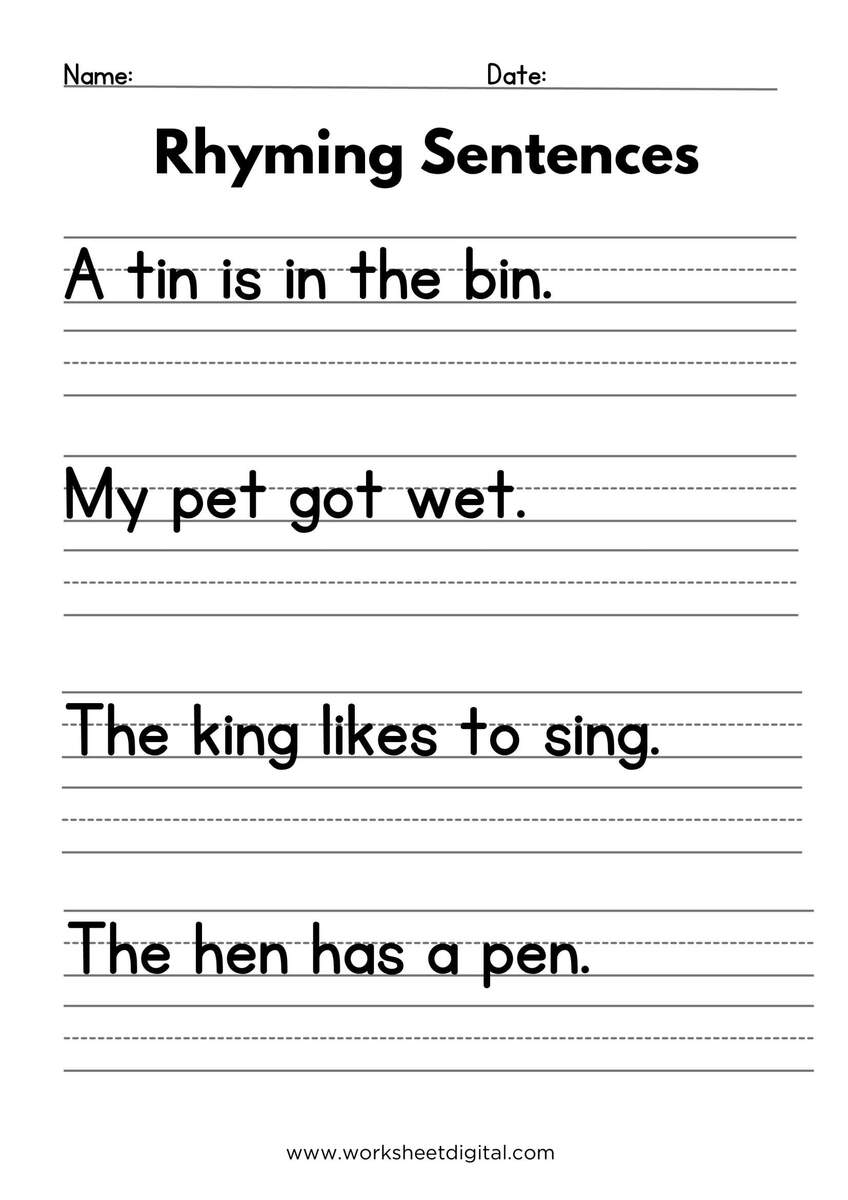 Rhyming Sentences Writing Worksheet Grades 1 3 PDF Download Etsy Rhyming Sentences Writing Worksheet Grades 1 3 PDF Download Etsy