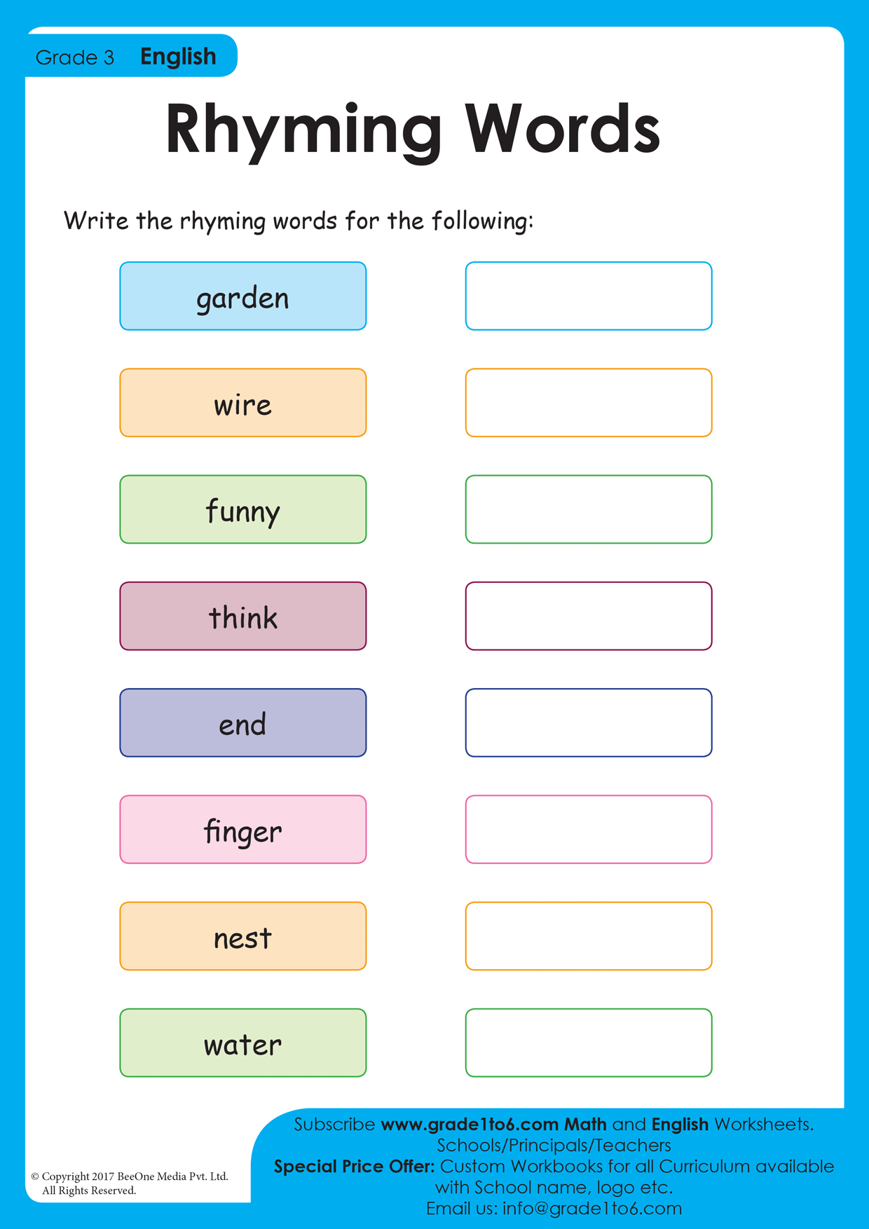 Rhyming Words For Grade 3