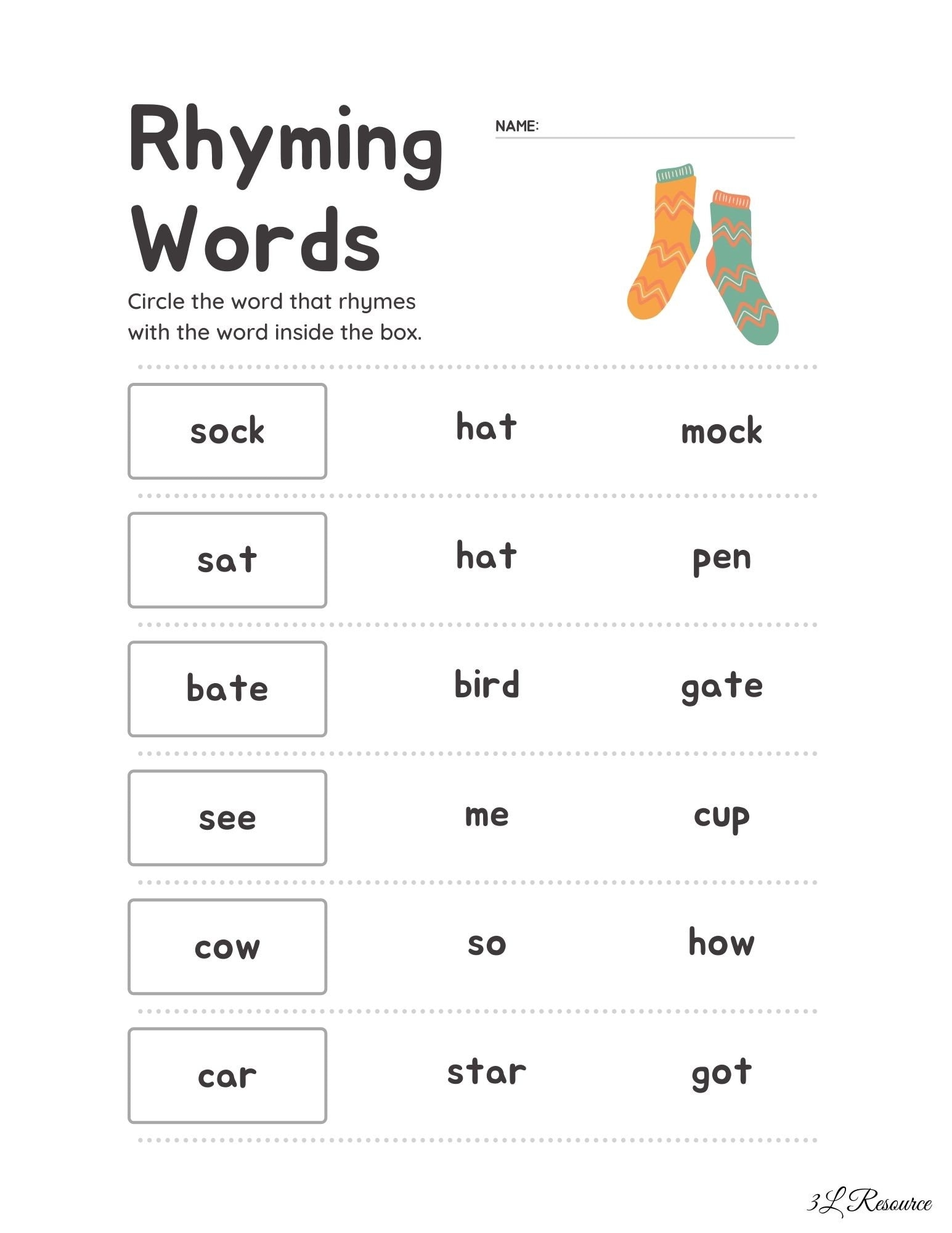 Rhyming Words Worksheets Kindergarten First Grade Etsy Find The Rhyming Words Worksheet For Kindergarten Match The Rhyming Words Teaching Resources