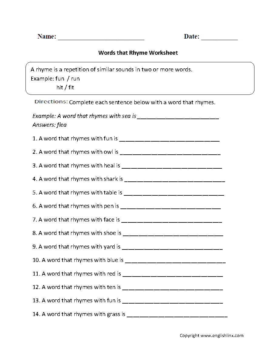Rhyming Worksheets Words That Rhyme Worksheet Rhyming Sentences Writing Worksheet Grades 1 3 PDF Download Etsy