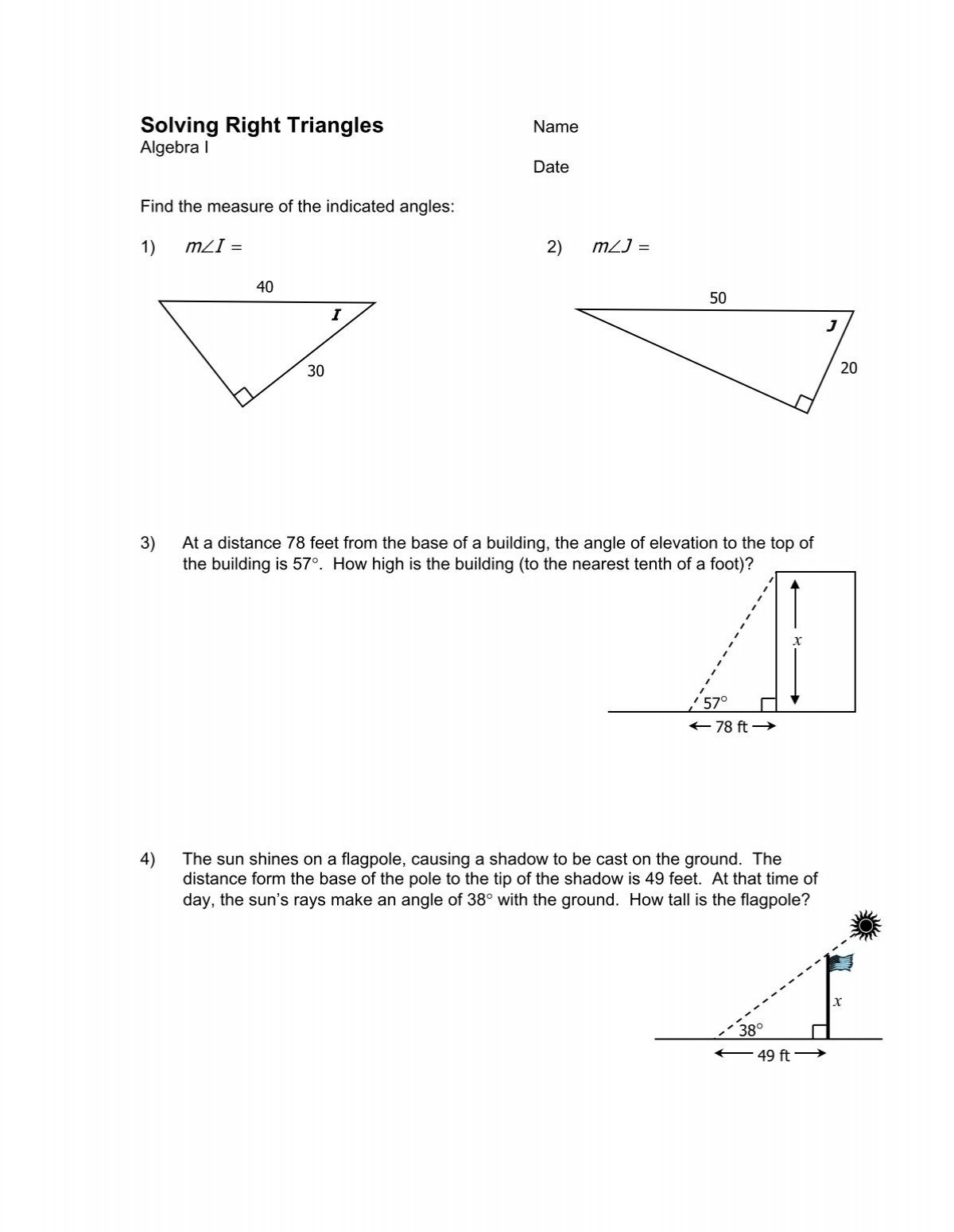 Right Triangle Trig Word Problems Right Triangle Trig Word Problems