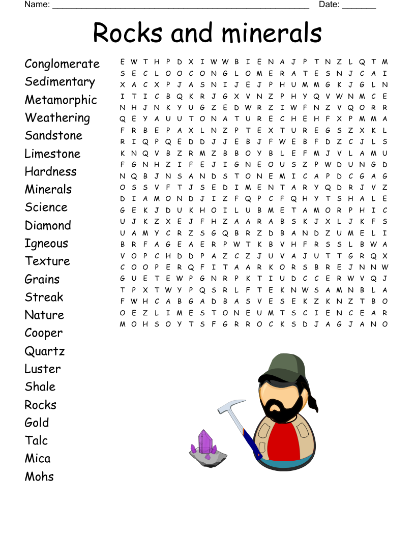 Rocks And Minerals Word Search WordMint Minerals Word Search