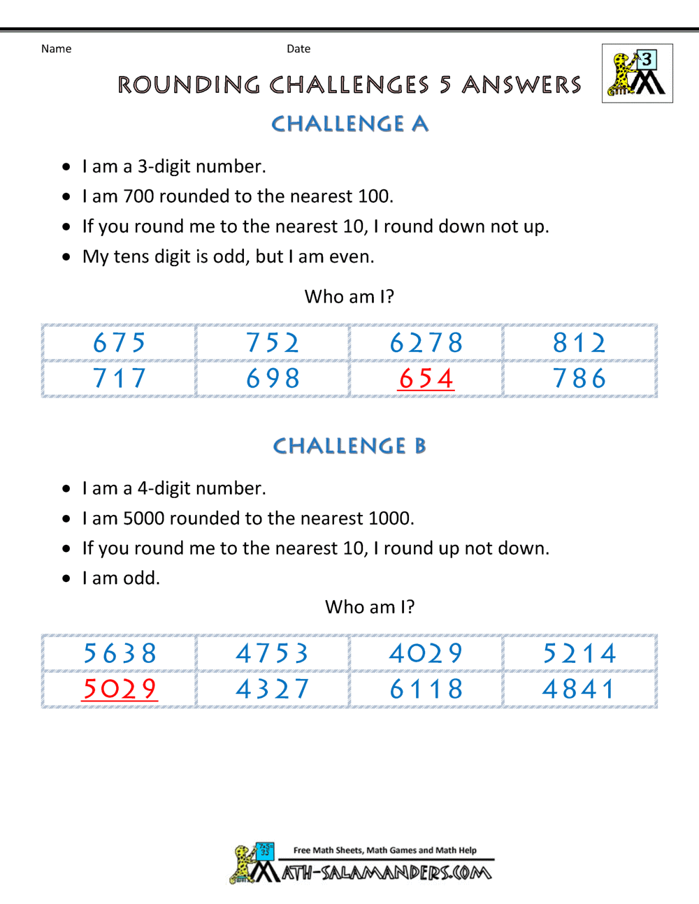 Rounding Numbers Worksheet Rounding Challenges