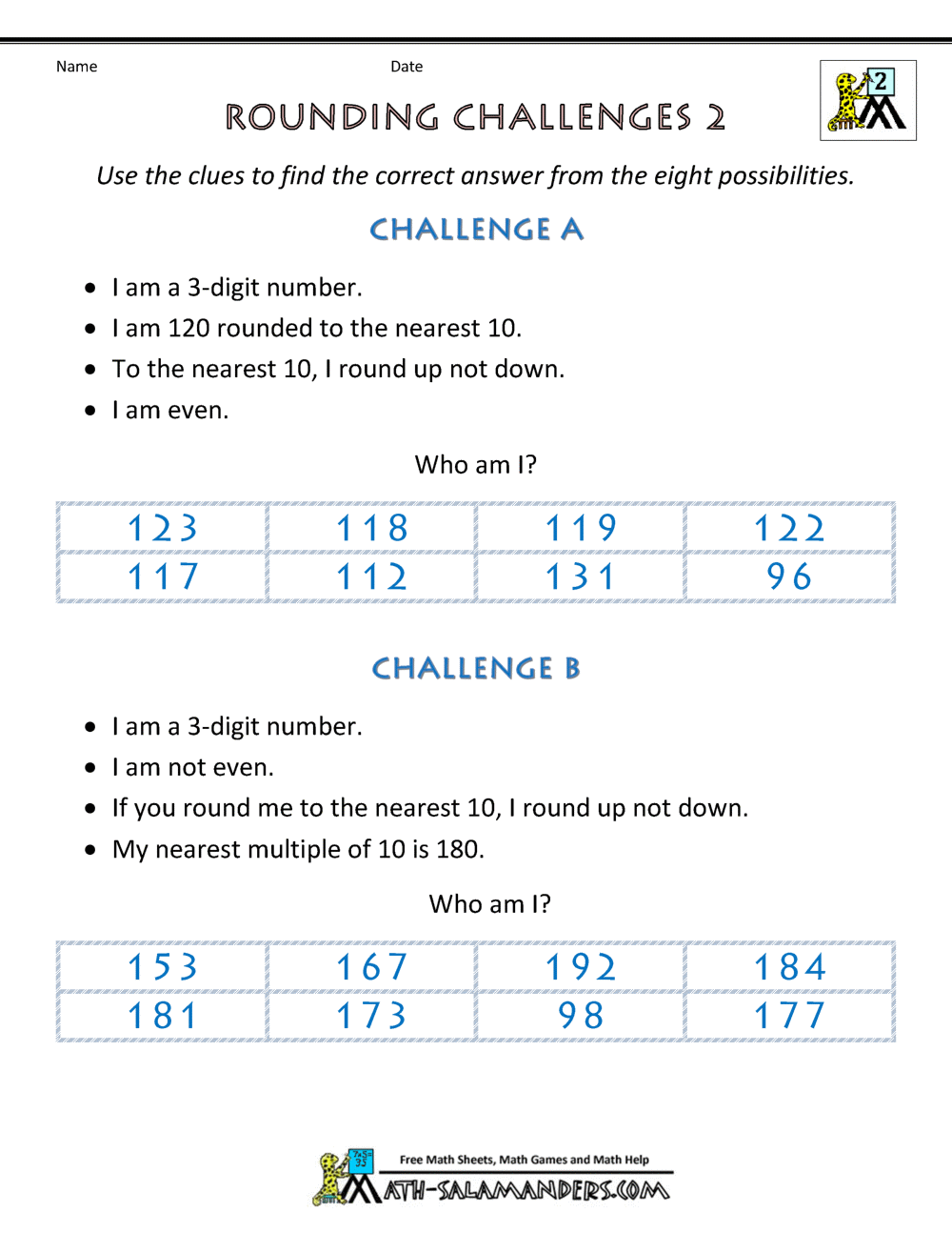 Rounding Numbers Worksheet Rounding Challenges