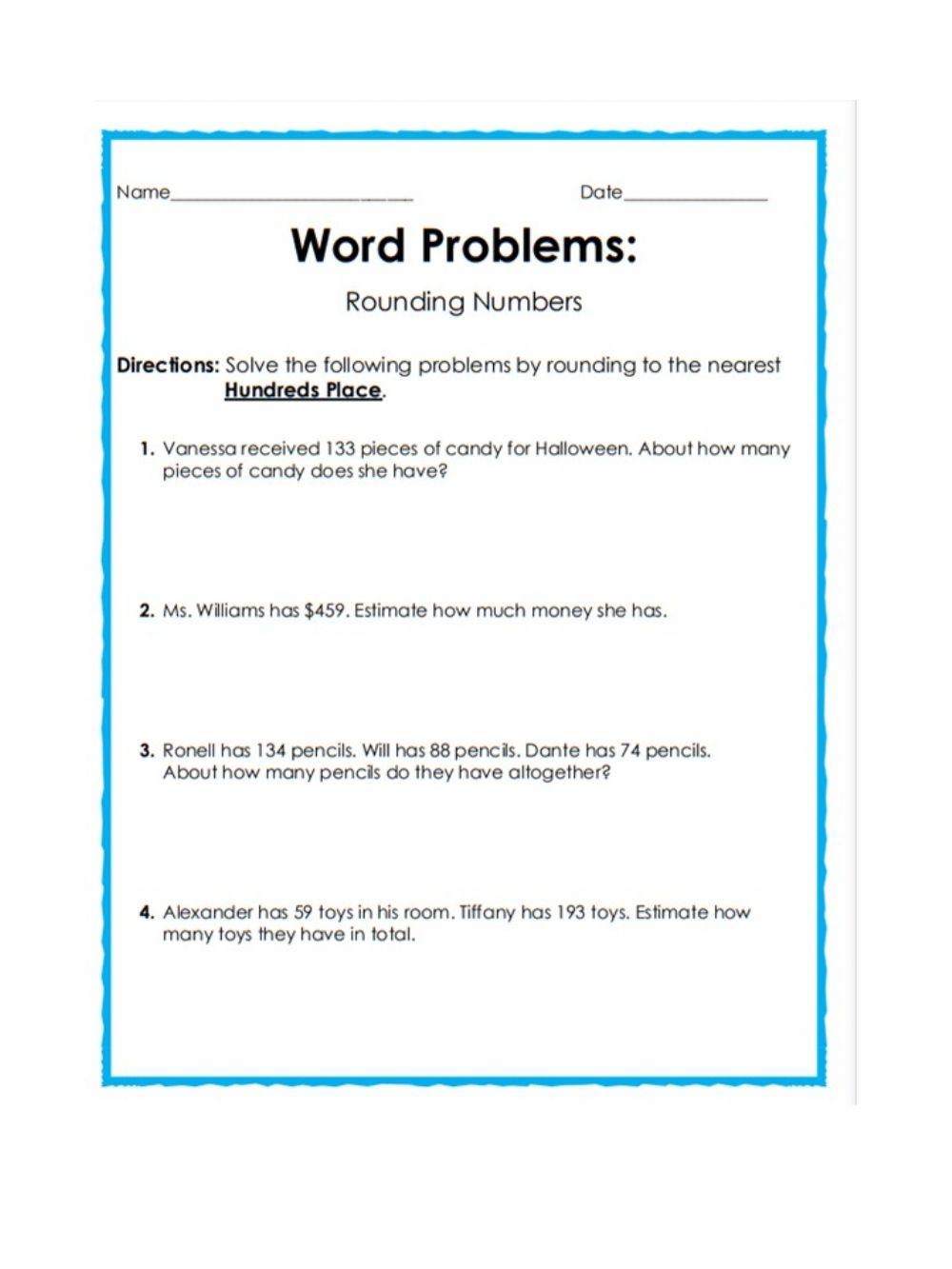 Rounding Word Problems2 Online Exercise For Worksheets Library