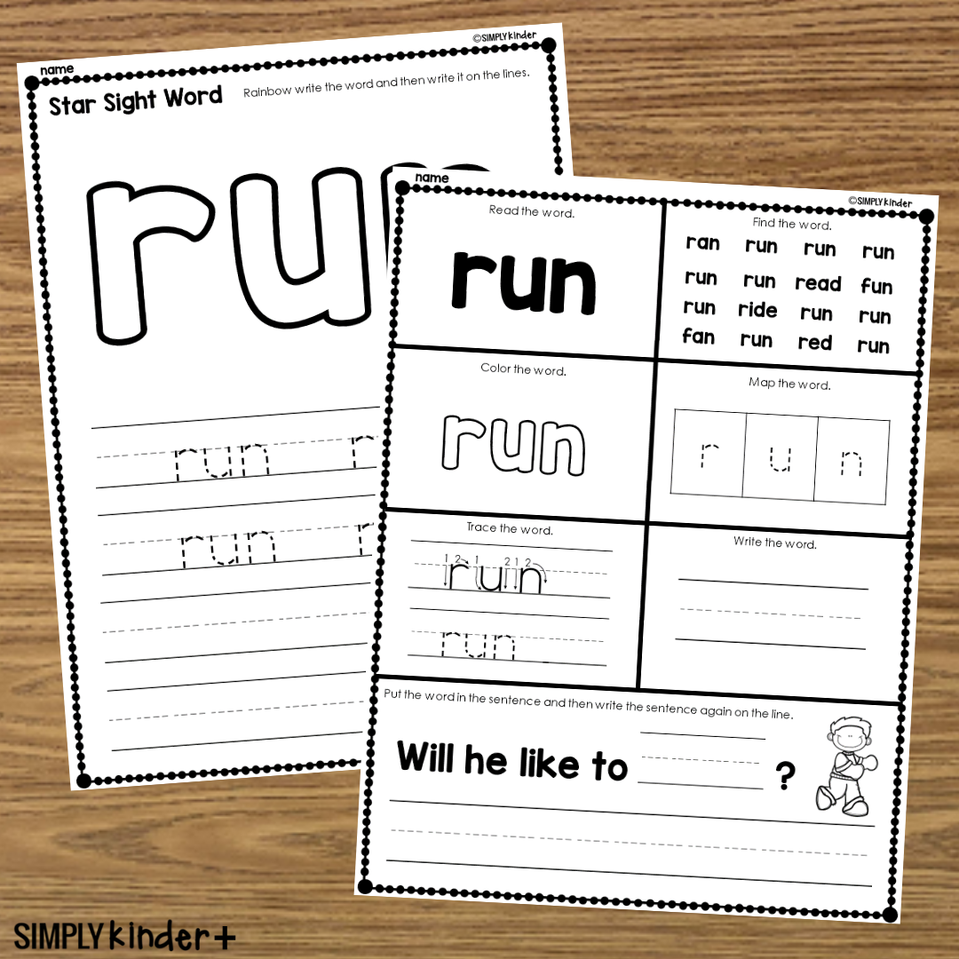 Run Sight Word Printable Activities Simply Kinder Printable Membership Sight Word Run Worksheet