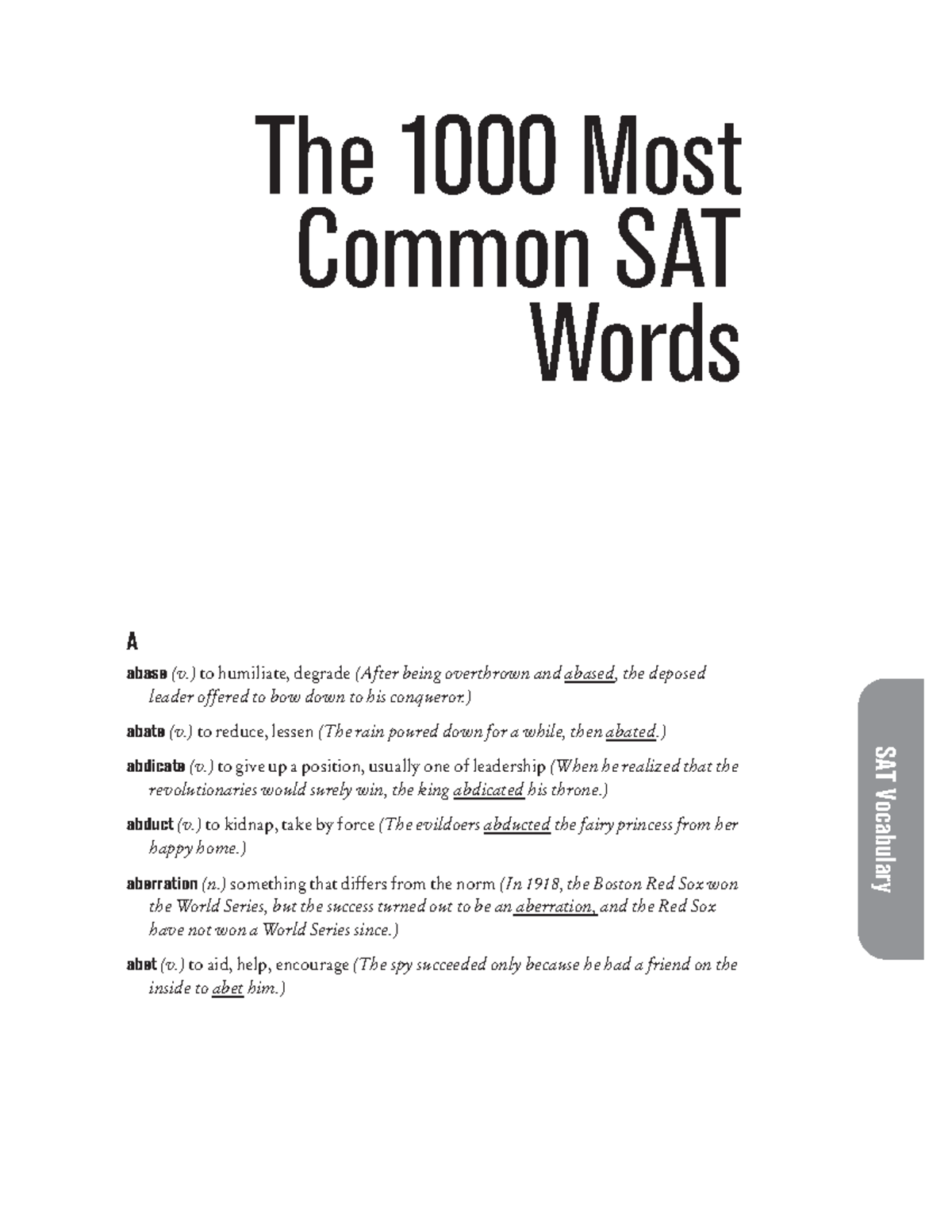 SAT Critical Reading Workbook Practice Vocabulary