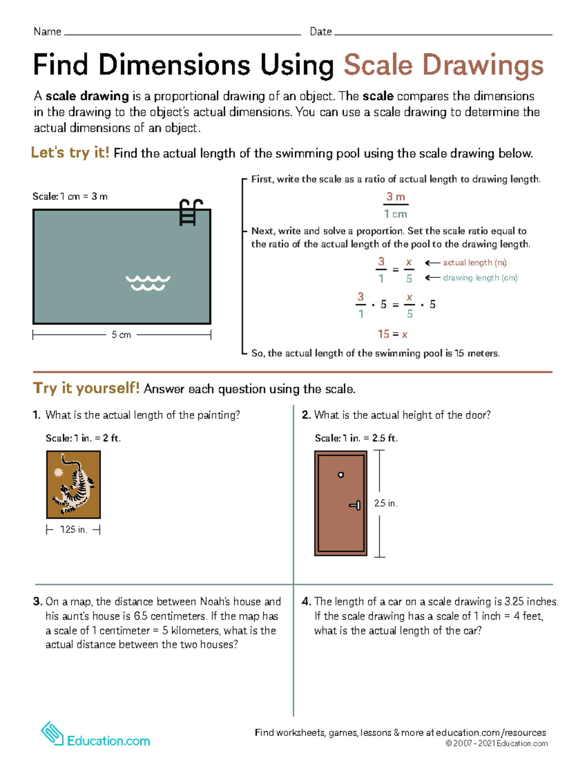 Scale Drawings Worksheet Finding Actual Dimensions From Drawings Studocu