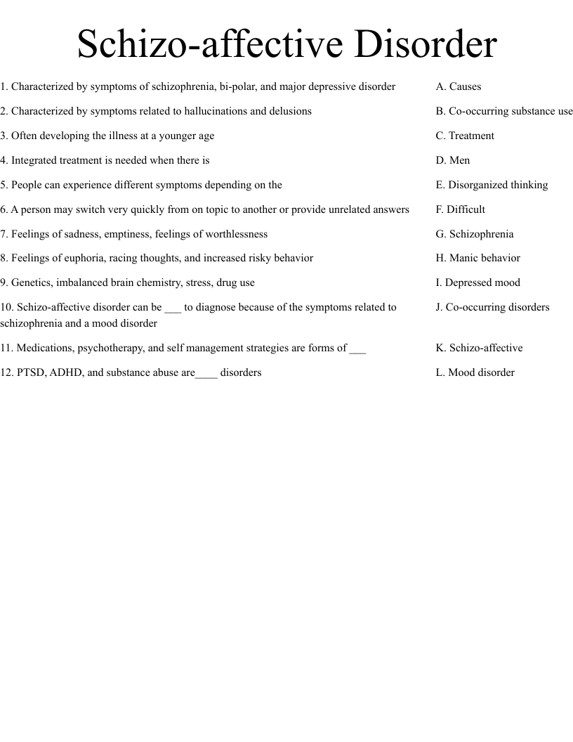 Schizo Affective Disorder Worksheet WordMint Schizo Affective Disorder Worksheet WordMint