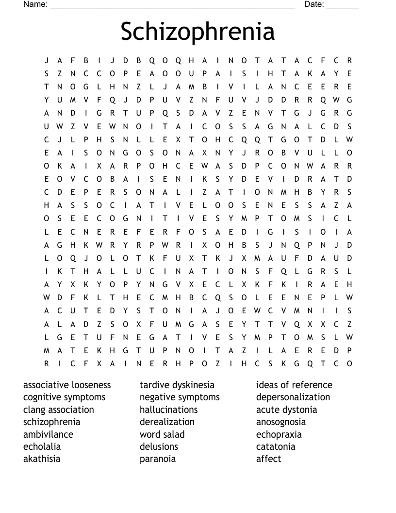 Schizophrenia Word Search WordMint