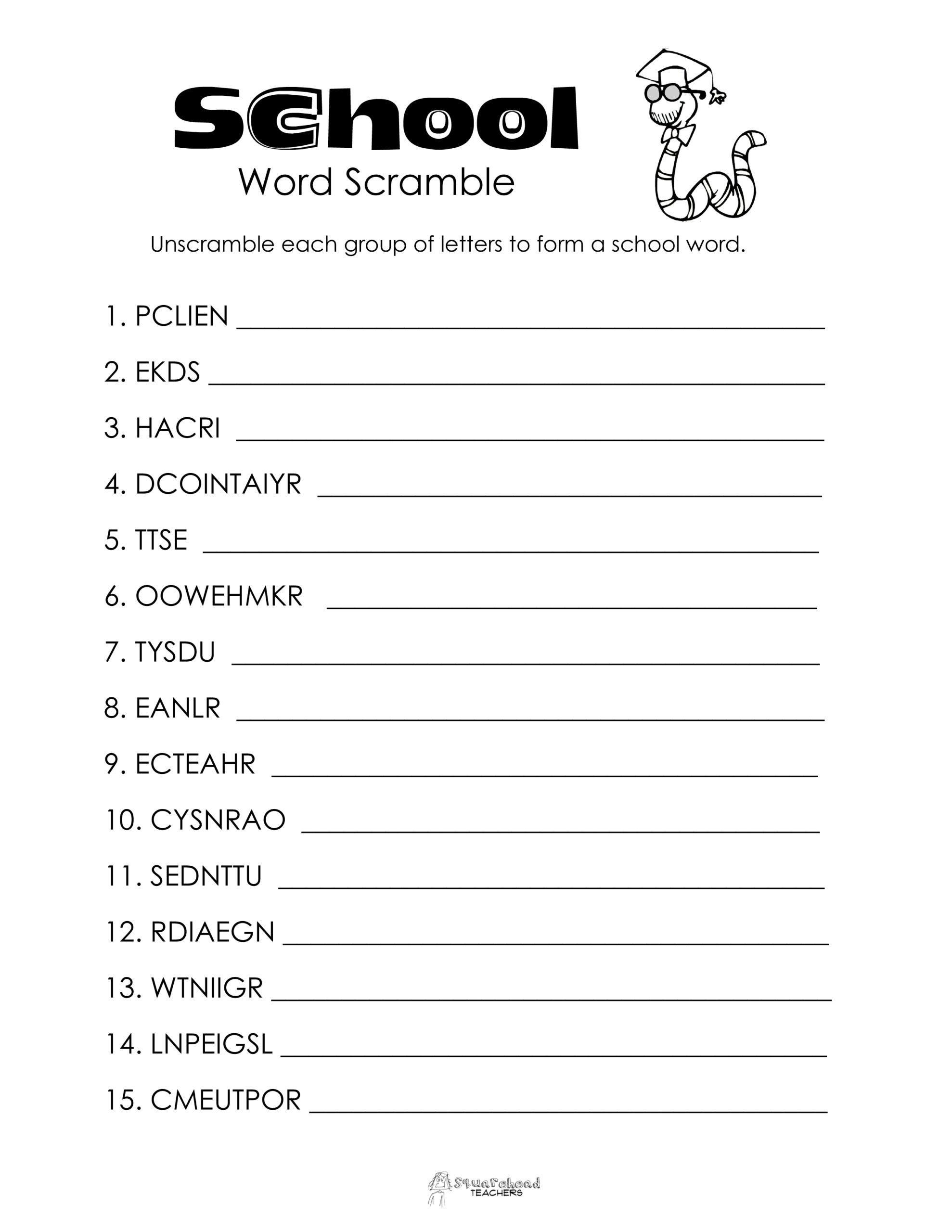 School Word Scramble Free Worksheet Squarehead Teachers School Word Scramble Free Worksheet Squarehead Teachers