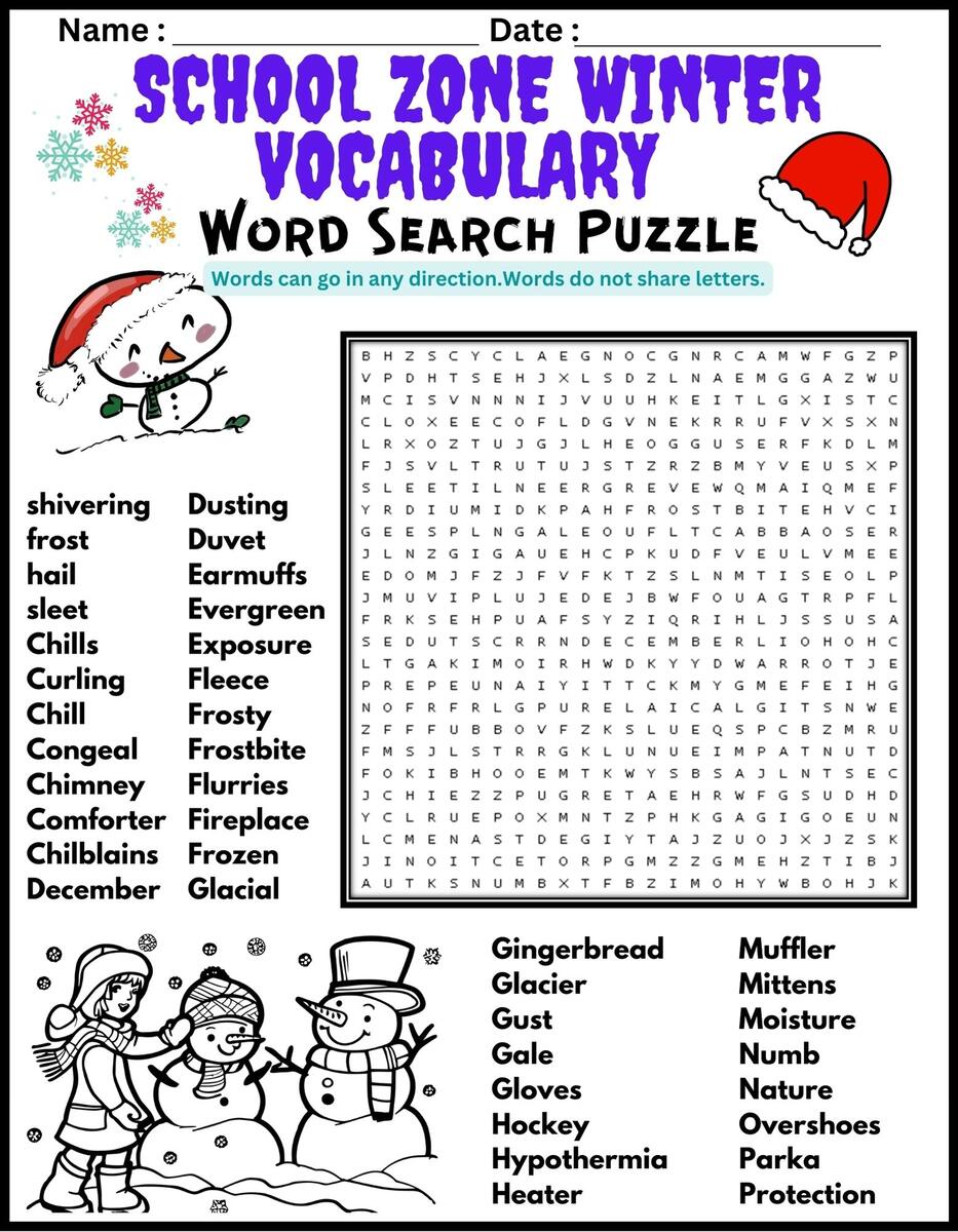 SCHOOL ZONE WINTER VOCABULARY Word Search Puzzle Worksheet Activity Made By Teachers SCHOOL ZONE WINTER VOCABULARY Word Search Puzzle Worksheet Activity Made By Teachers
