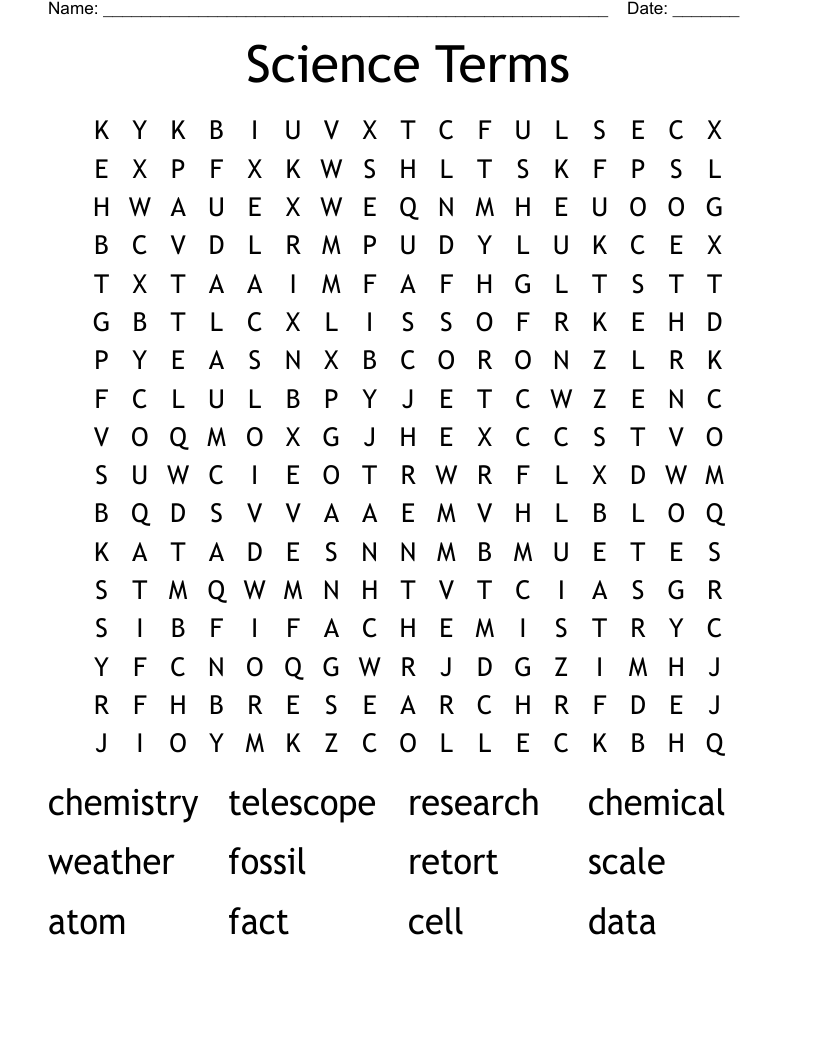 Science Terms Word Search WordMint Science Word Search WordMint Worksheets Library