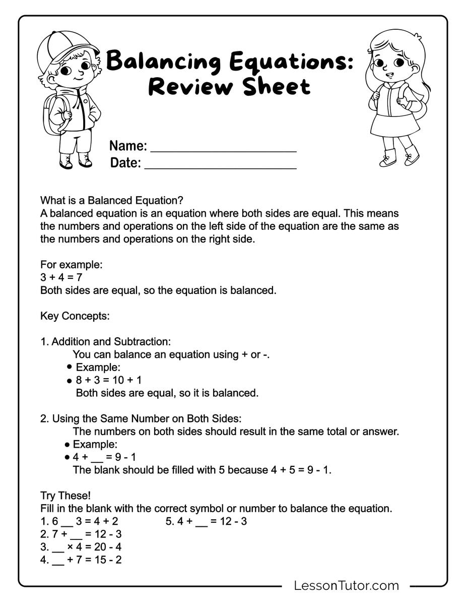 Second Grade Balancing Equations Free Coloring Pages PDF Printables And Worksheets Lesson Tutor