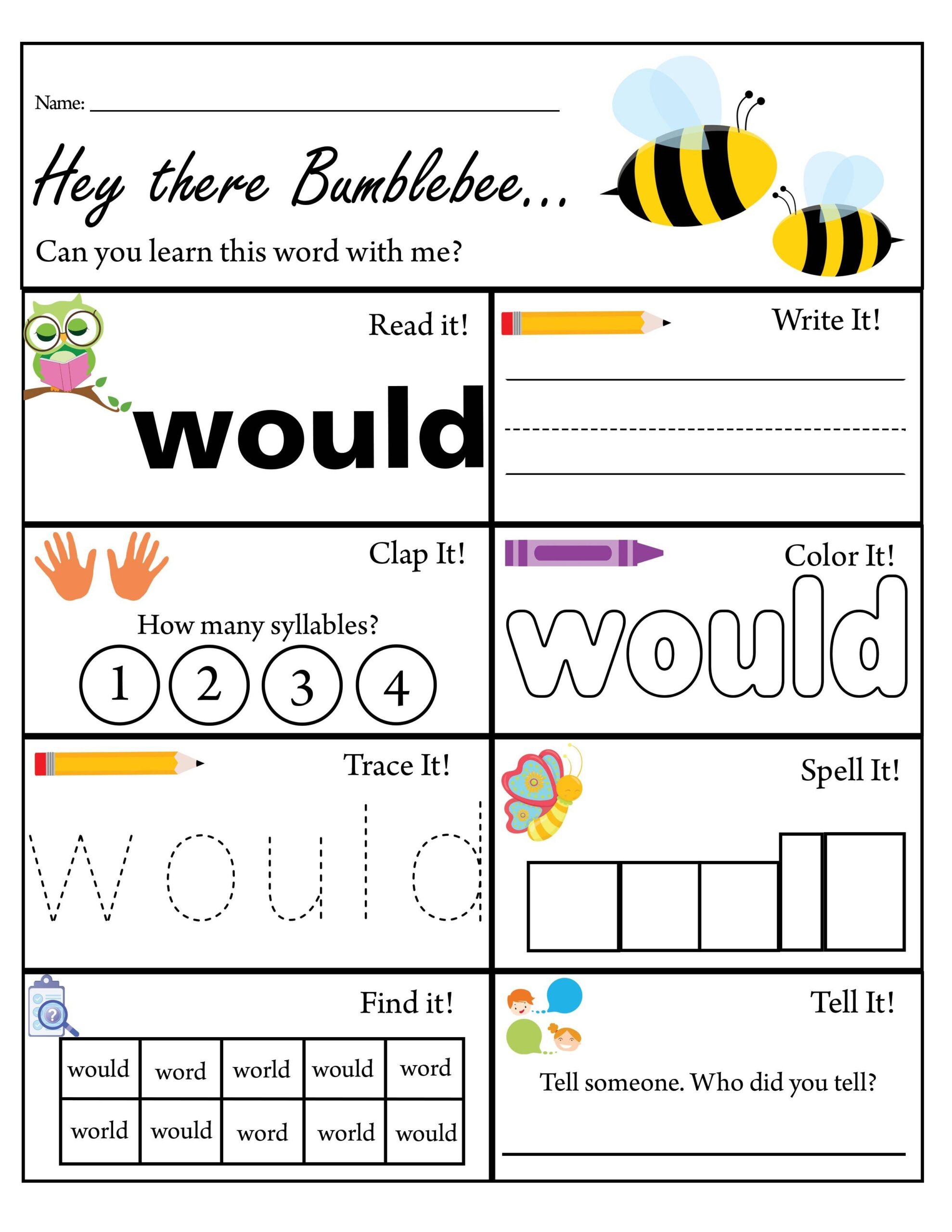 Second Grade Sight Word Would Worksheet Dolch Sight Words TPT