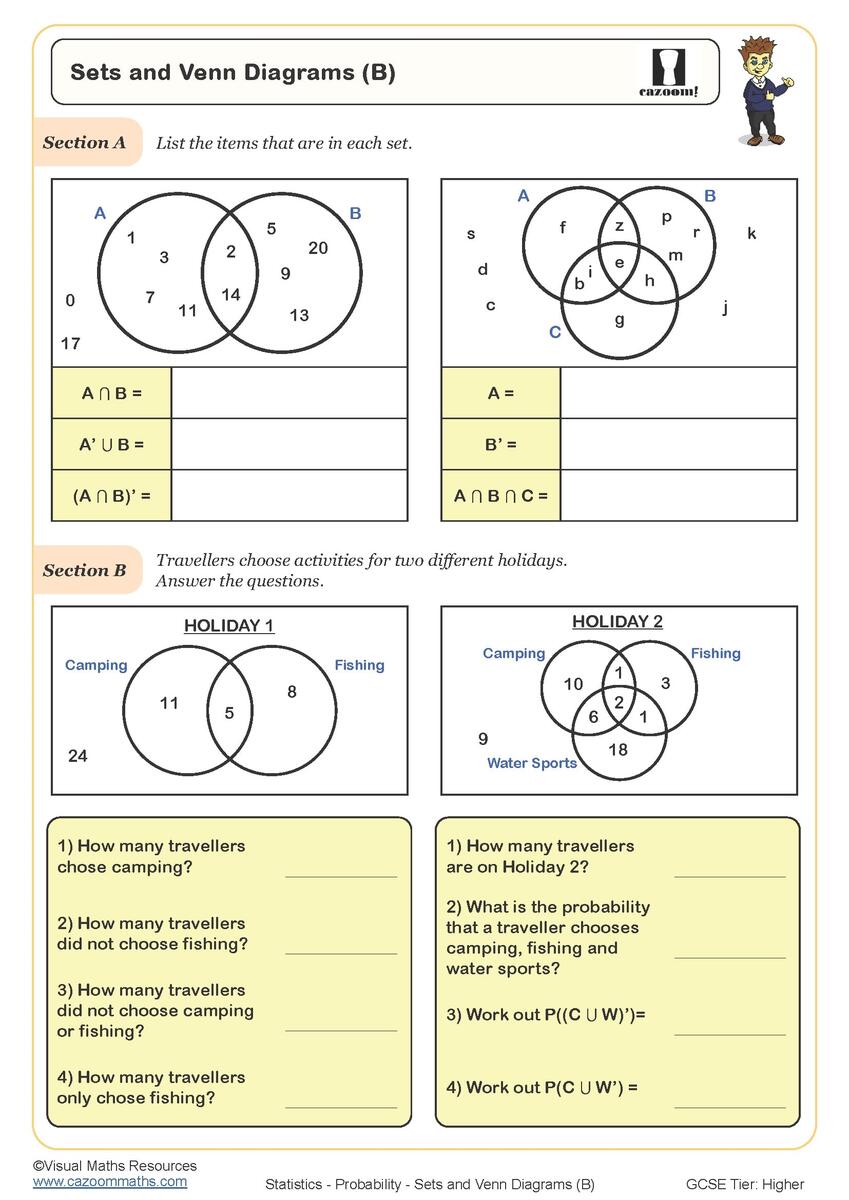 Sets And Venn Diagrams B Worksheet Printable Maths Worksheets Venn Diagram Worksheets