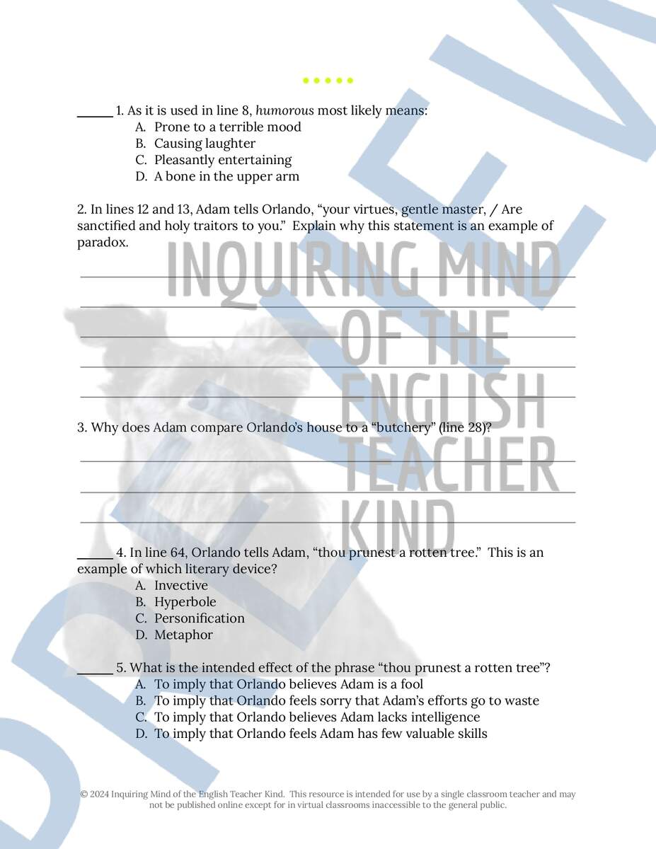 Shakespeare S As You Like It Act 2 Scene 3 Close Reading Analysis Worksheet Made By Teachers Shakespeare S As You Like It Act 2 Scene 3 Close Reading Analysis Worksheet Made By Teachers